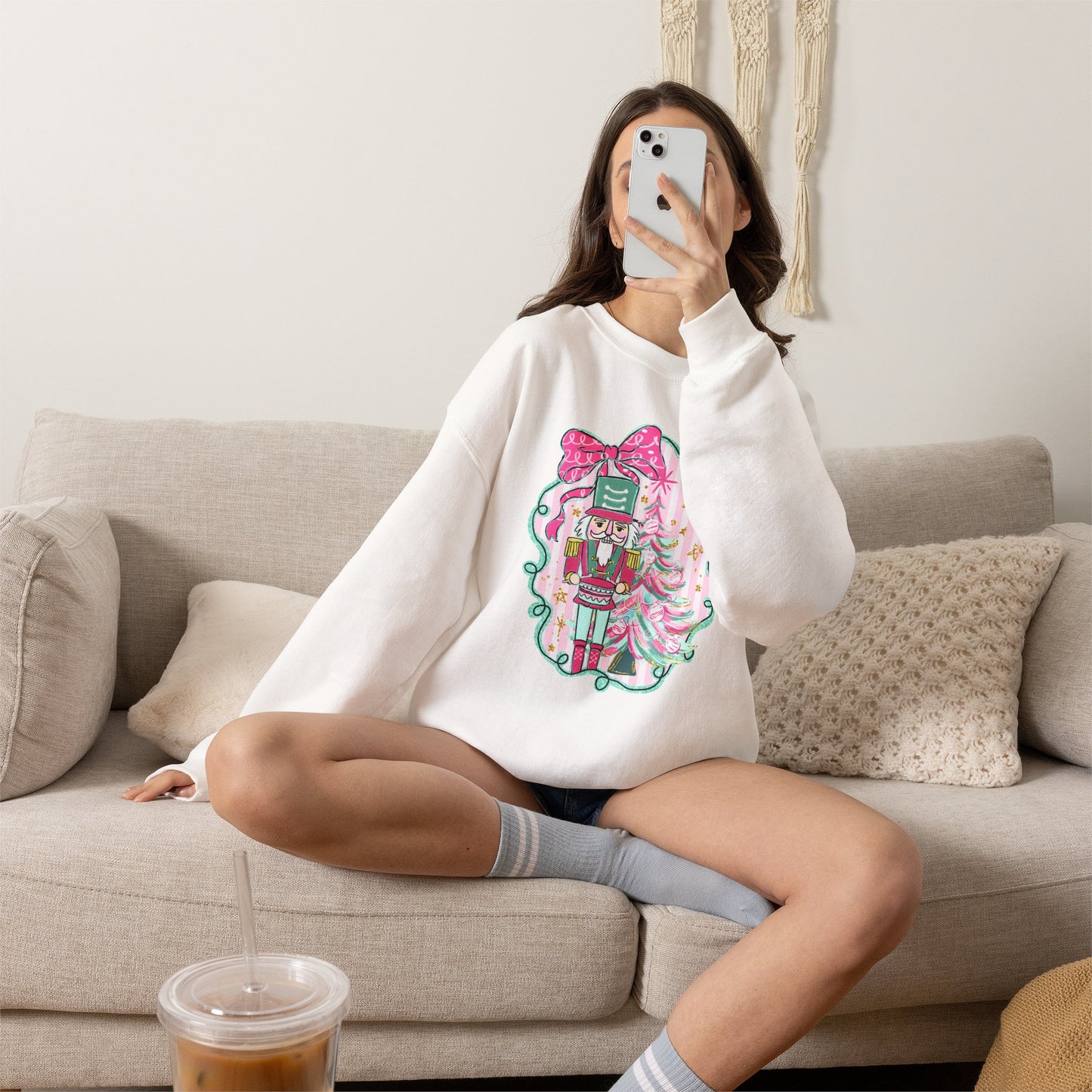 Nutcracker Christmas Sweatshirt — Pink Bow Holiday Crewneck