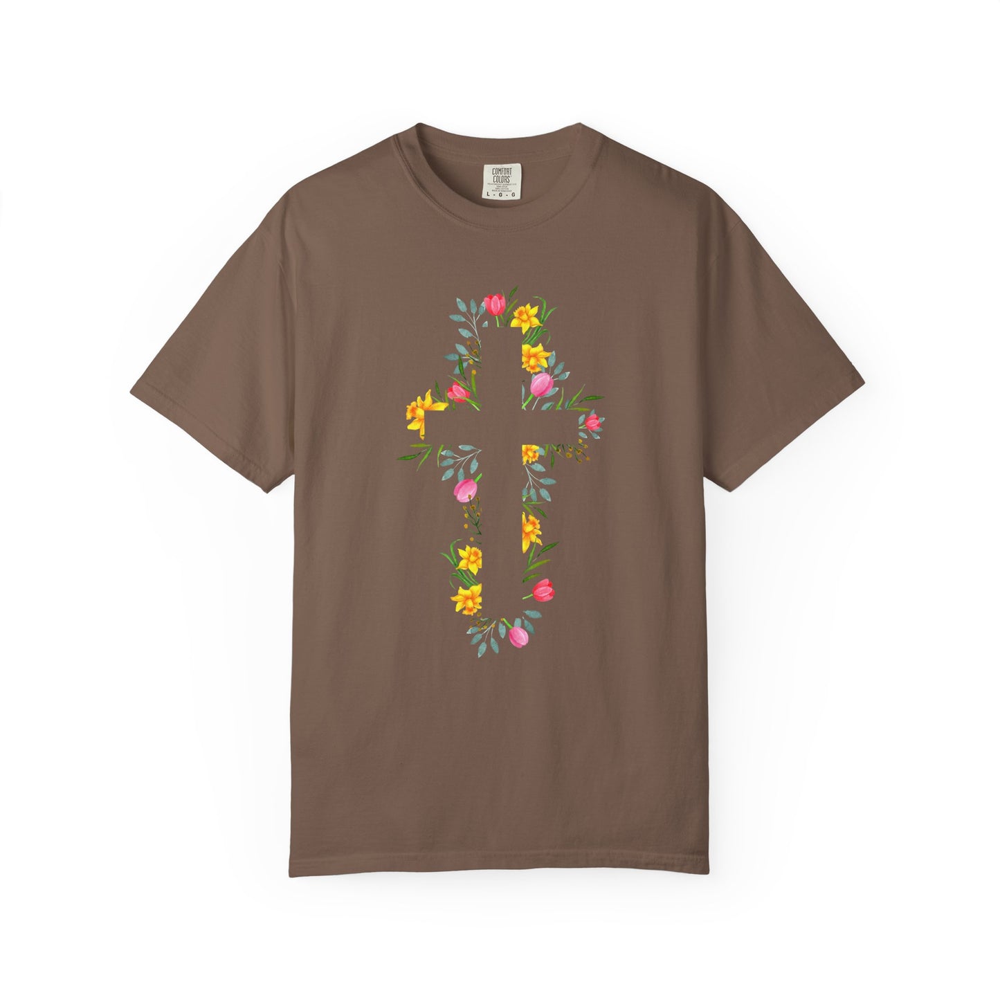 Floral Cross T-Shirt — Christian Faith Tee with Watercolor Flowers