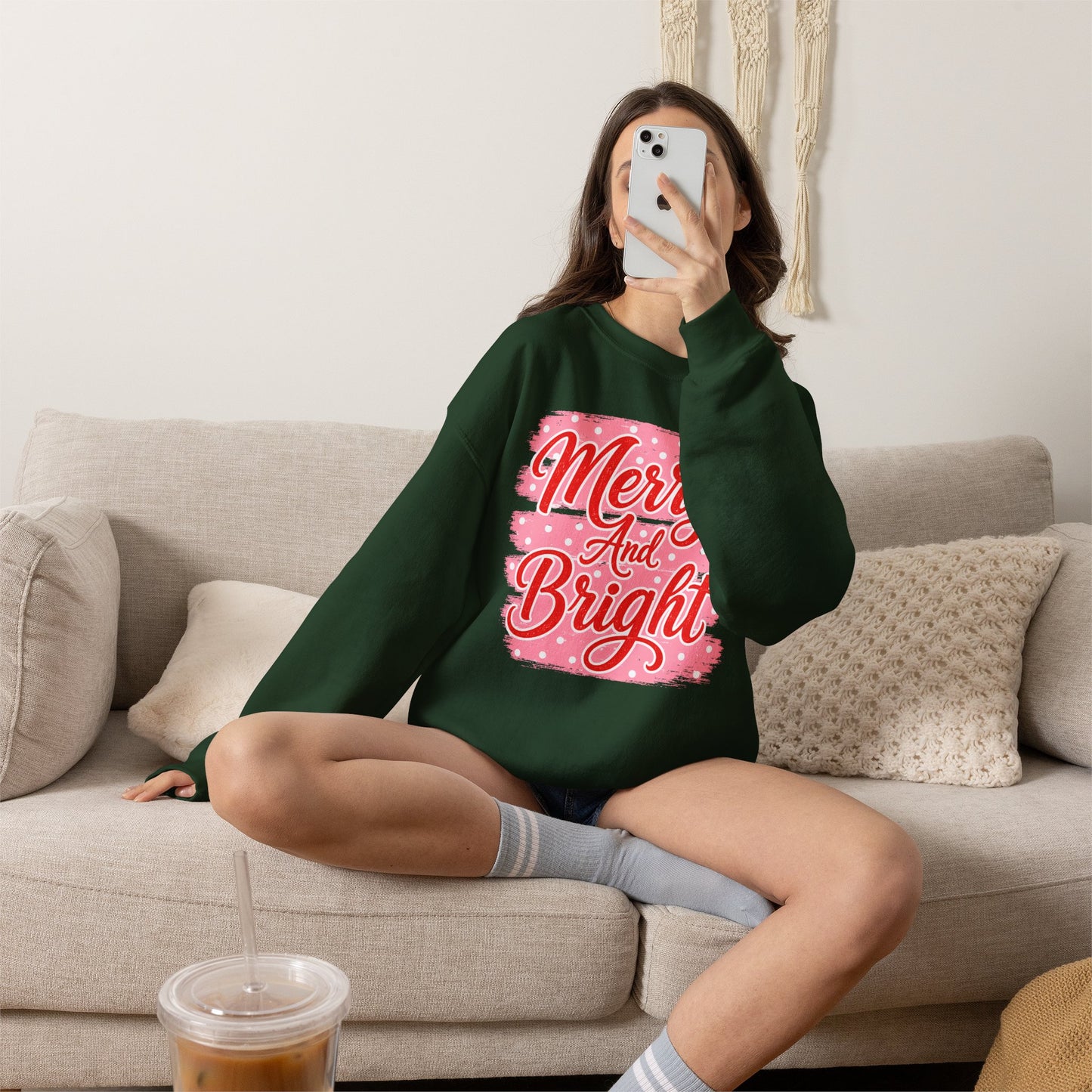 Merry and Bright Sweatshirt — Pink Holiday Crewneck