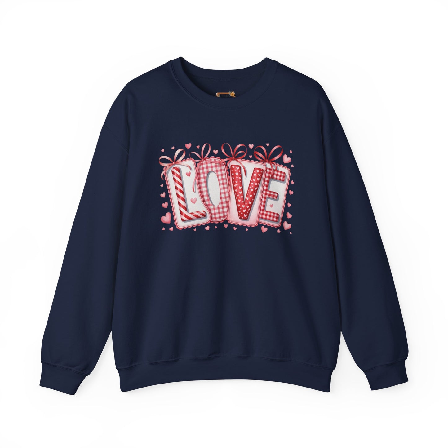 Valentine LOVE Sweatshirt with Coquette Bows and Patchwork Letters • Girly Romantic Aesthetic
