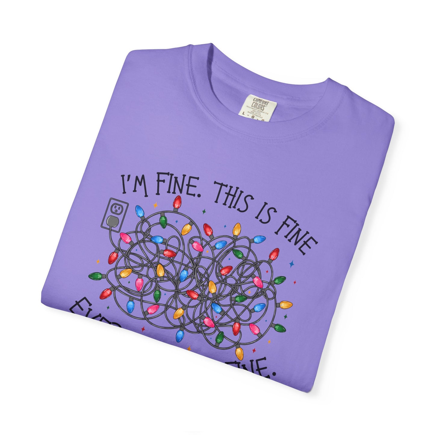 “I’m Fine, This Is Fine” tshirtTangled Holiday Lights Graphic