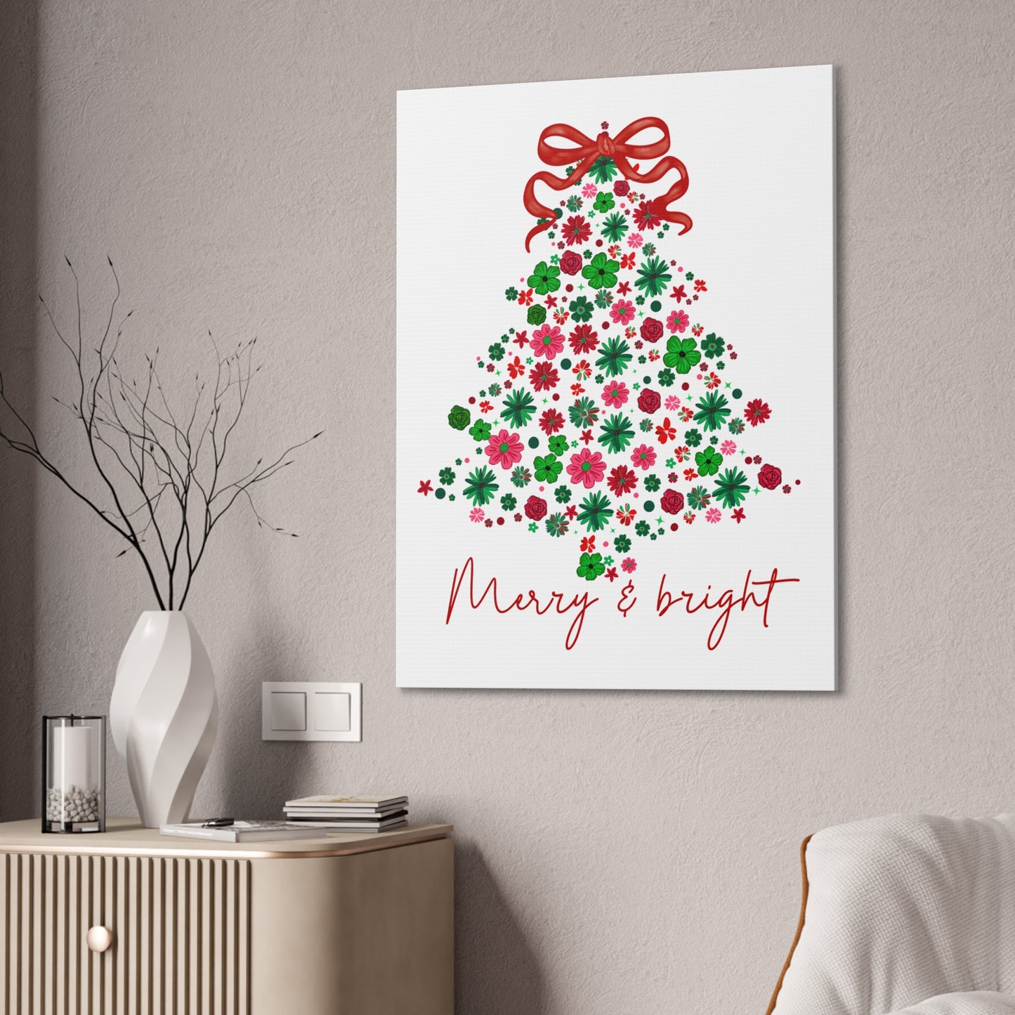 Festive Canvas Wall Art - Merry & Bright Christmas Tree