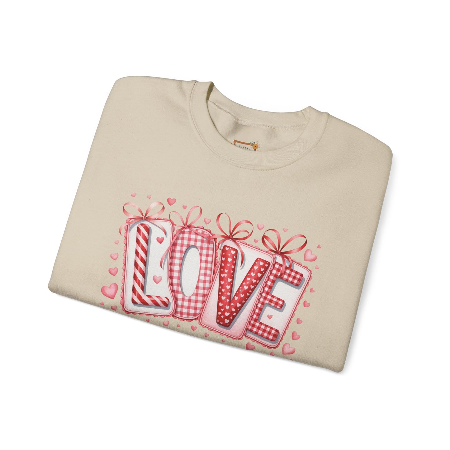 Valentine LOVE Sweatshirt with Coquette Bows and Patchwork Letters • Girly Romantic Aesthetic