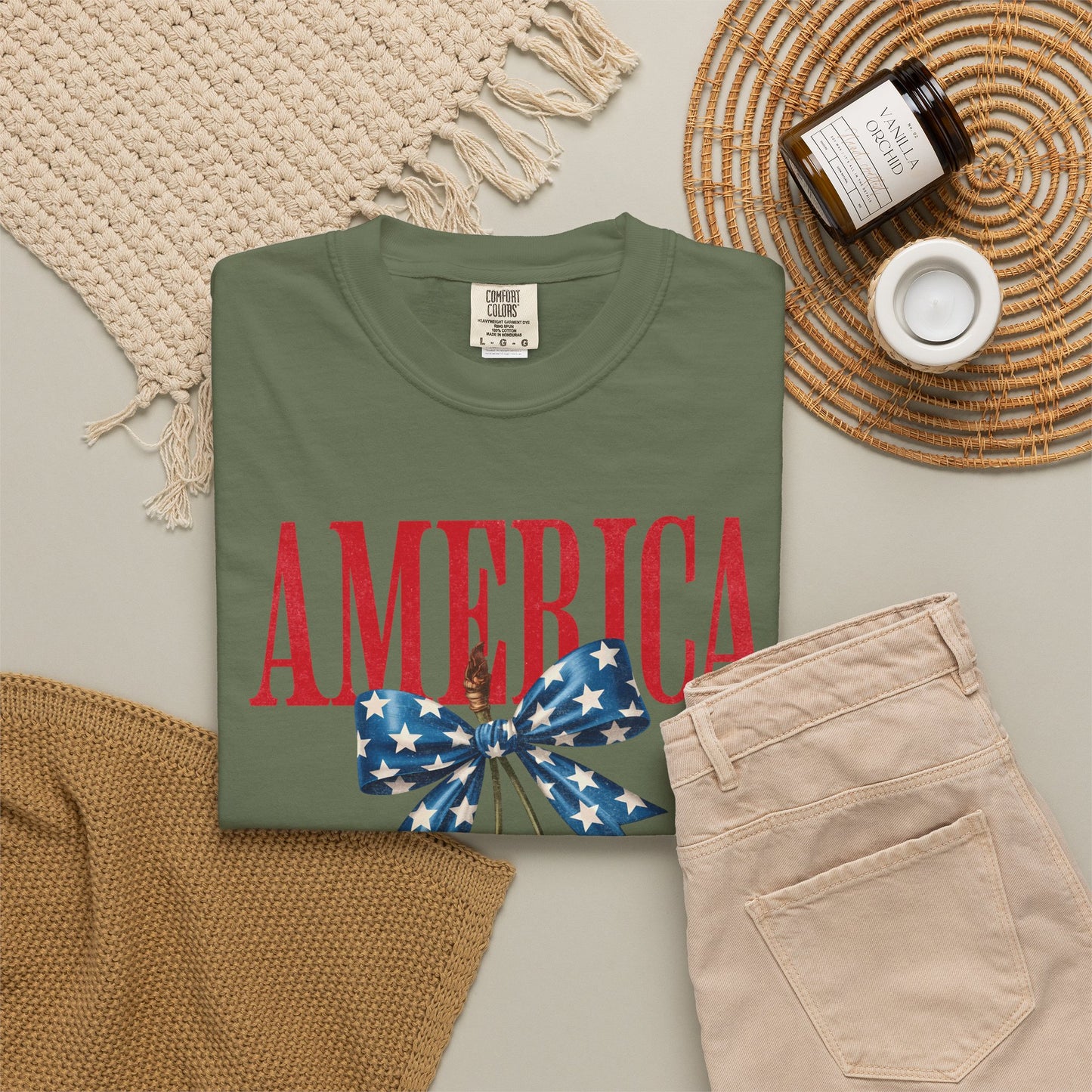 America Cherry Bow T-Shirt • 4th of July Coquette Tee • Red White Blue Graphic Shirt