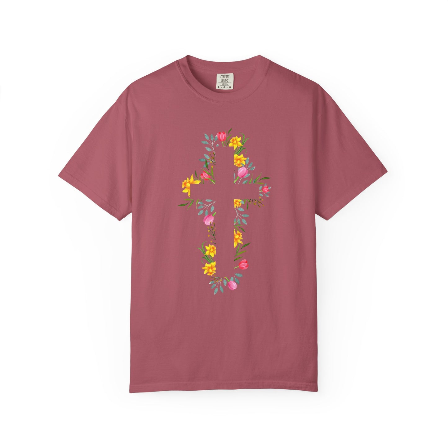 Floral Cross T-Shirt — Christian Faith Tee with Watercolor Flowers
