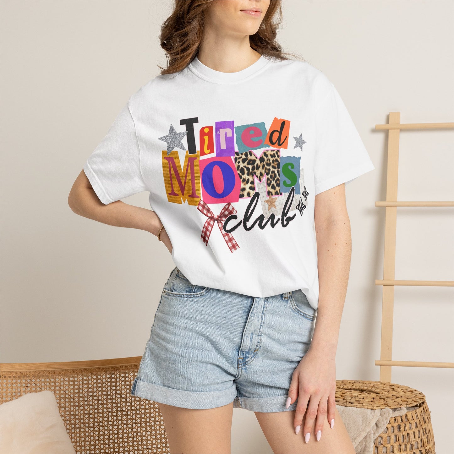 Tired Moms Club Shirt Women • Funny Mom Shirt • Trendy Patchwork Leopard Gingham Graphic Tee • Relatable Mom Outfit