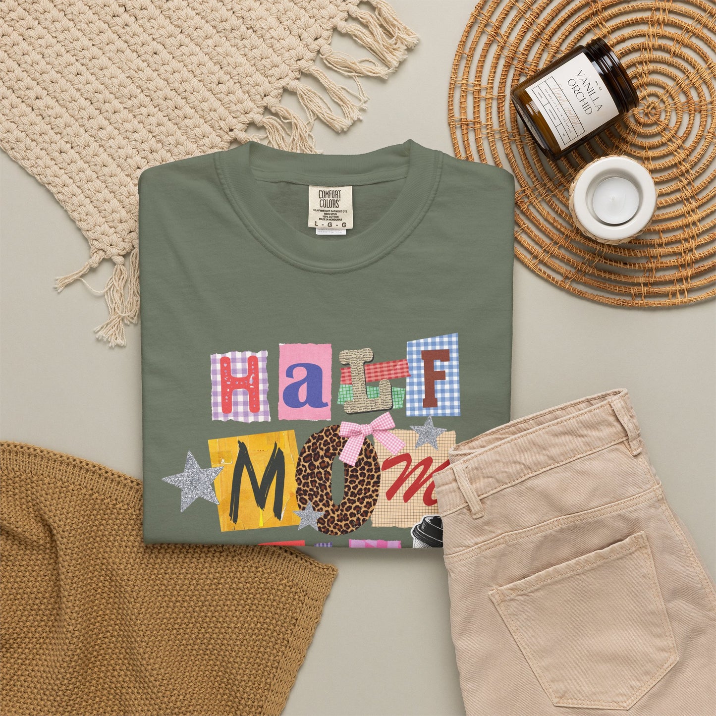 Half Mom Half Coffee Graphic Tee • Funny Mom Shirt Women • Trendy Patchwork Mixed Print Leopard Gingham Tee • Mom Life Shirt