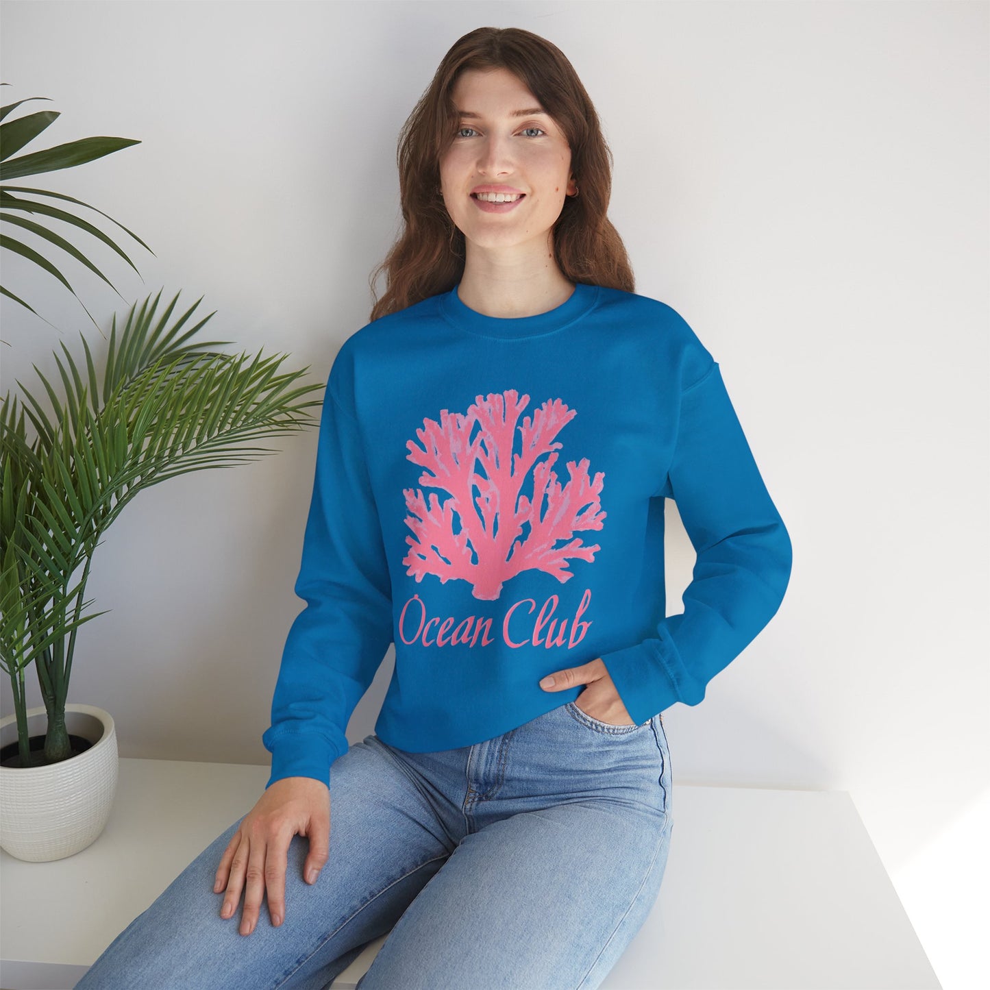 Ocean Club Crewneck • Coastal Summer Sweatshirt • Pink Coral Beach Vacation Pullover • Resort Style