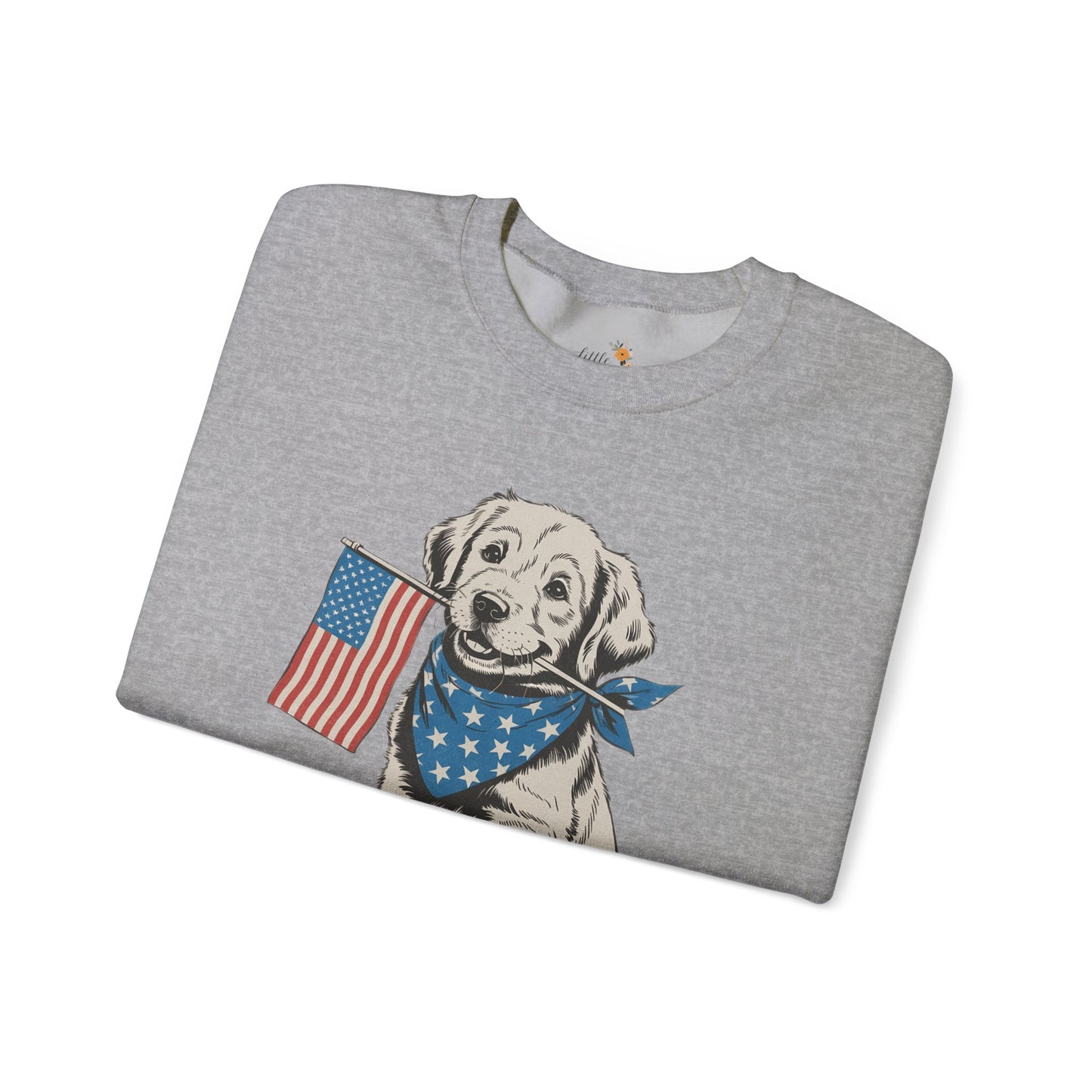 4th of July Patriotic Dog Puppy Crewneck • Americana Dog Lover Graphic sweatshirt • Red White Blue Flag