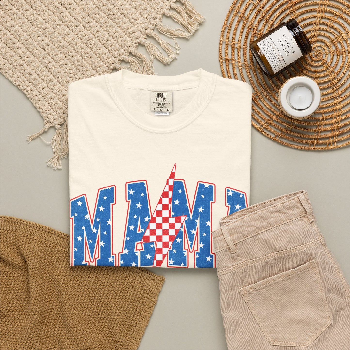 Patriotic MAMA Shirt • Lightning Bolt Mama Tee • Red White Blue Americana Graphic