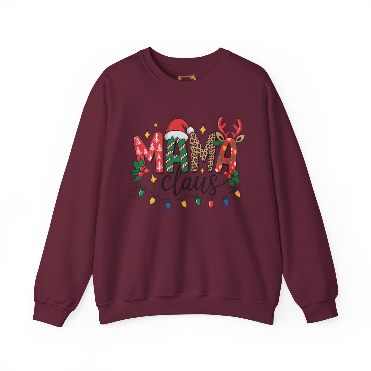 Mama Claus Christmas Sweatshirt | Leopard & Candy Cane Holiday Crewneck | Festive Lights Sweater for Moms | Cute Christmas Outfit