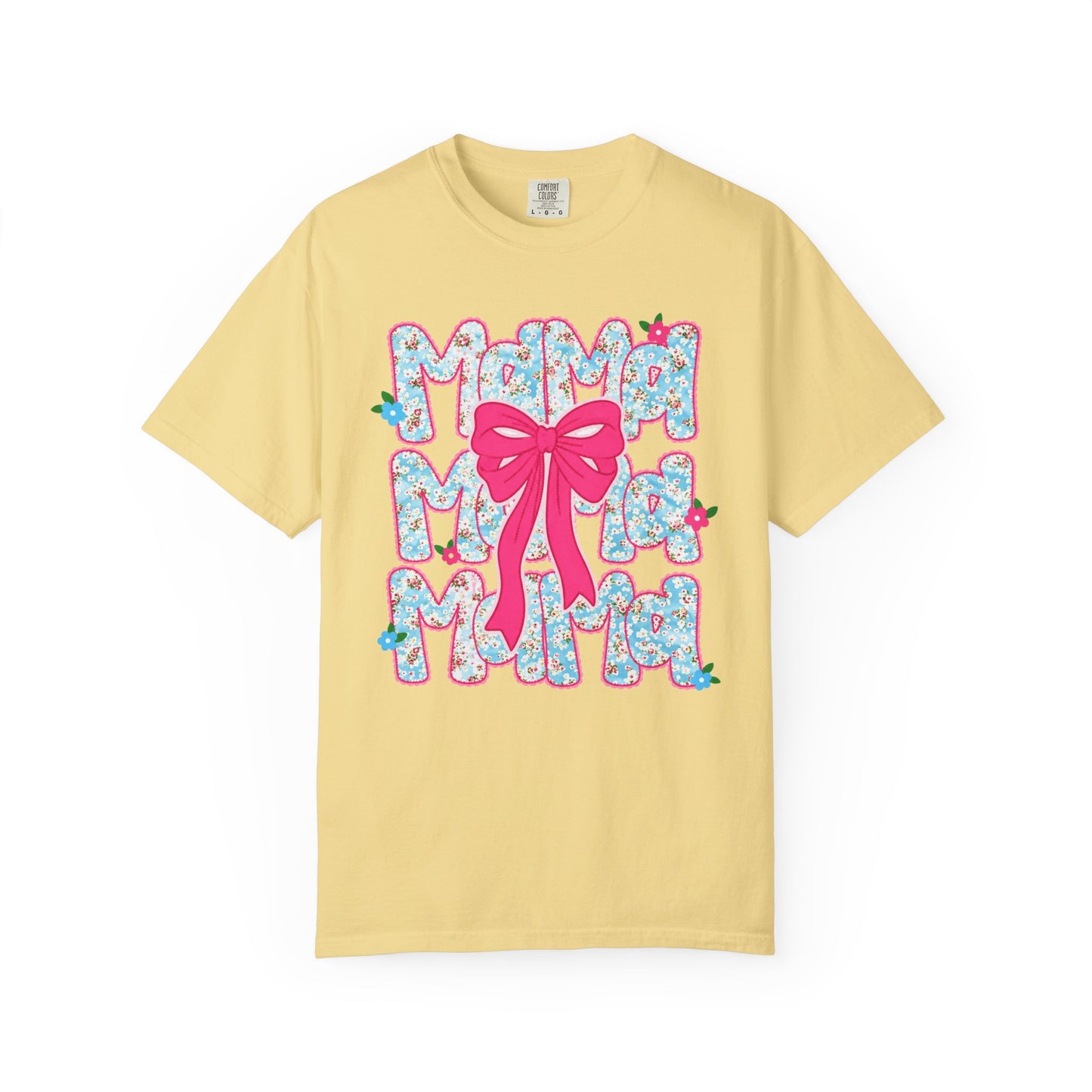 Hydrangea Mama Floral Bow T-Shirt — Cute Mom Graphic Tee for Mother’s Day