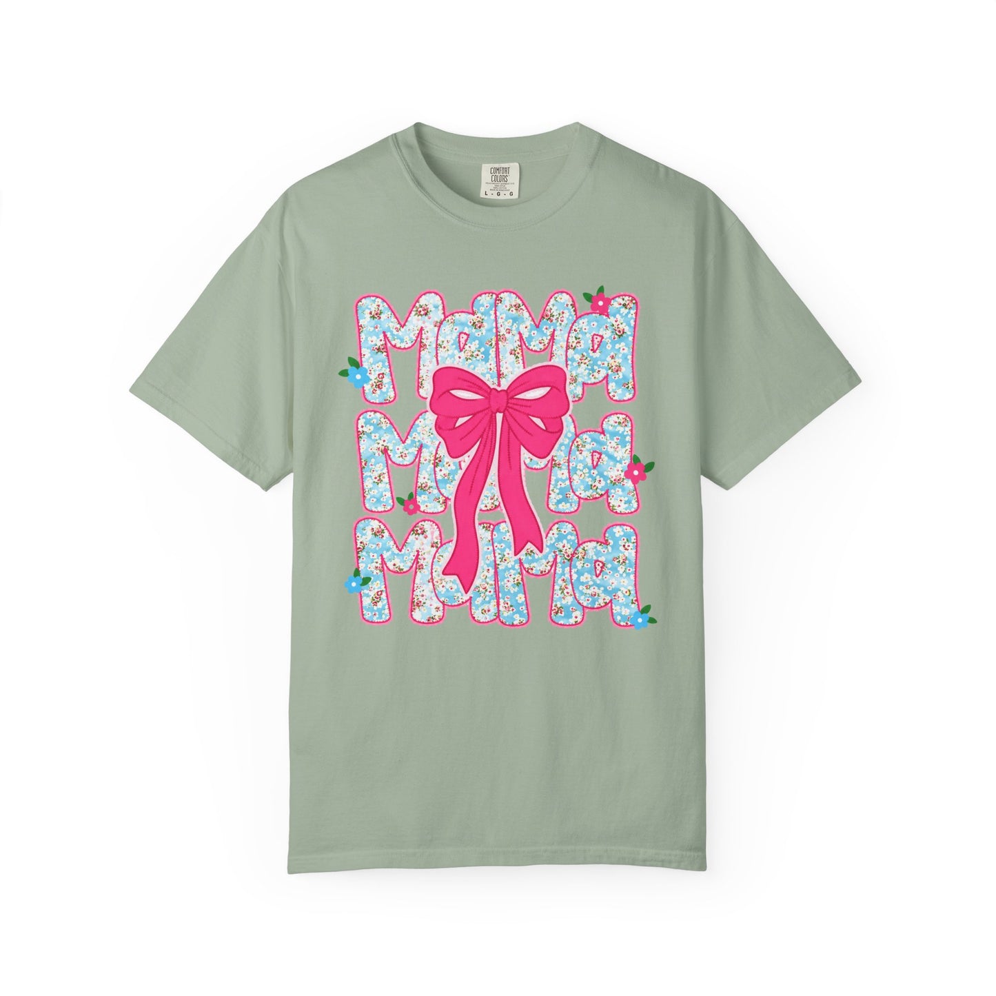 Hydrangea Mama Floral Bow T-Shirt — Cute Mom Graphic Tee for Mother’s Day
