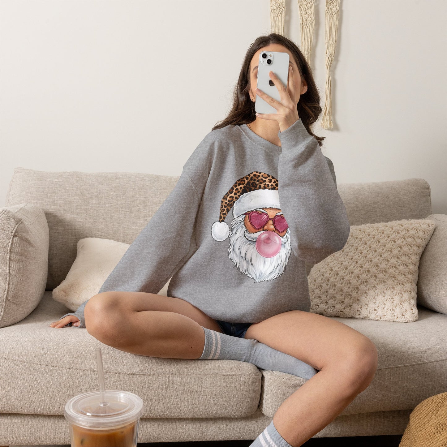 Leopard Santa Bubblegum Crewneck Sweatshirt