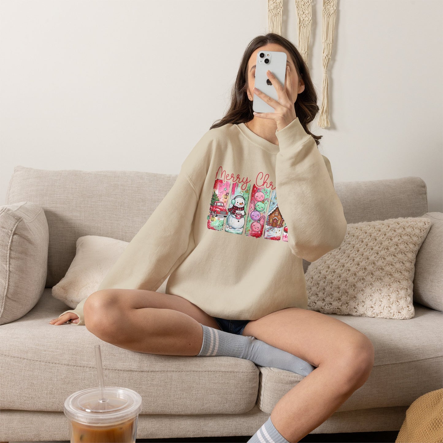 Christmas Patch Crewneck Sweatshirt — ‘Merry Christmas’ Holiday Graphic