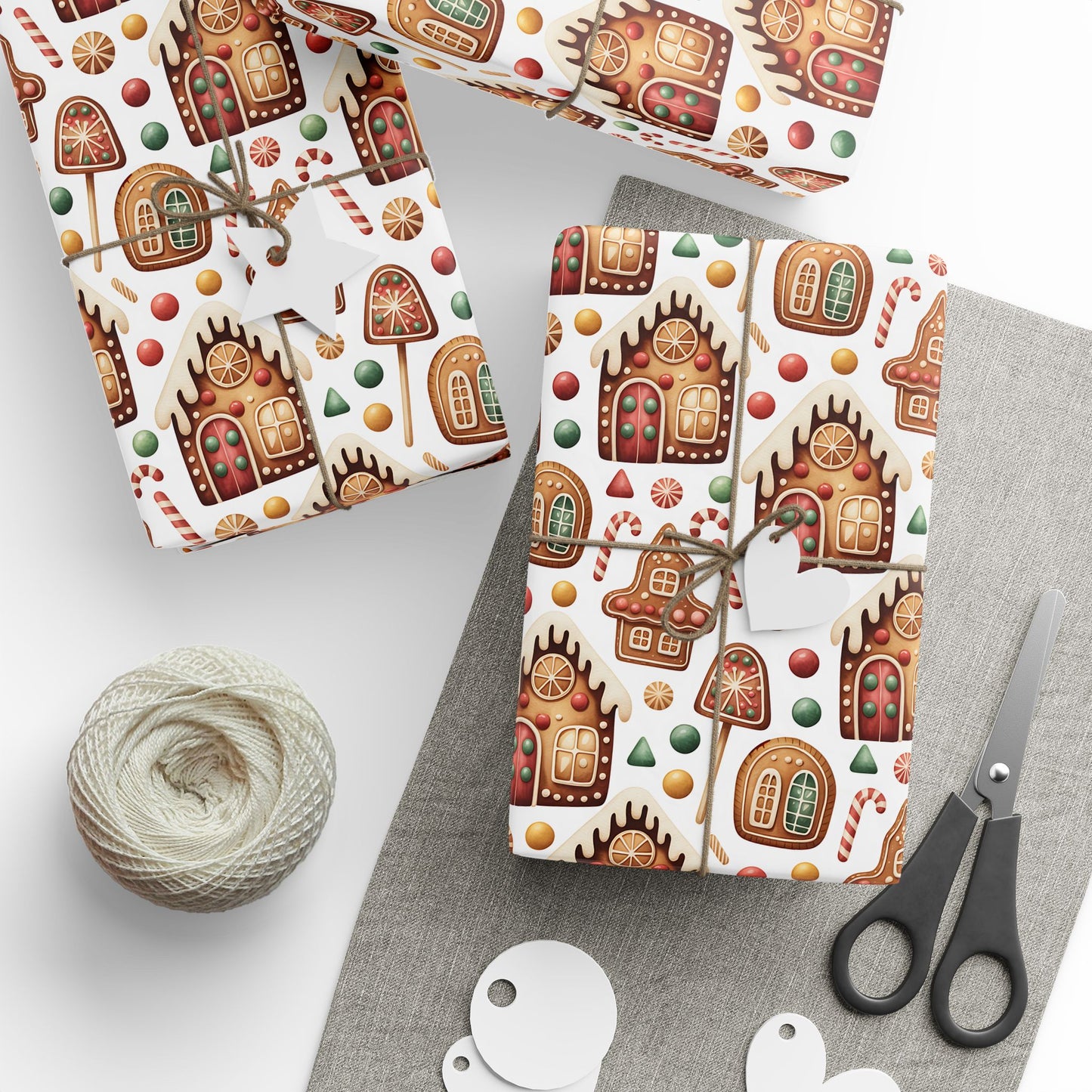 Gingerbread House Wrapping Paper | Candy Cane Cookie Pattern | Cozy Christmas Gift Wrap | Sweet Holiday Home Decor