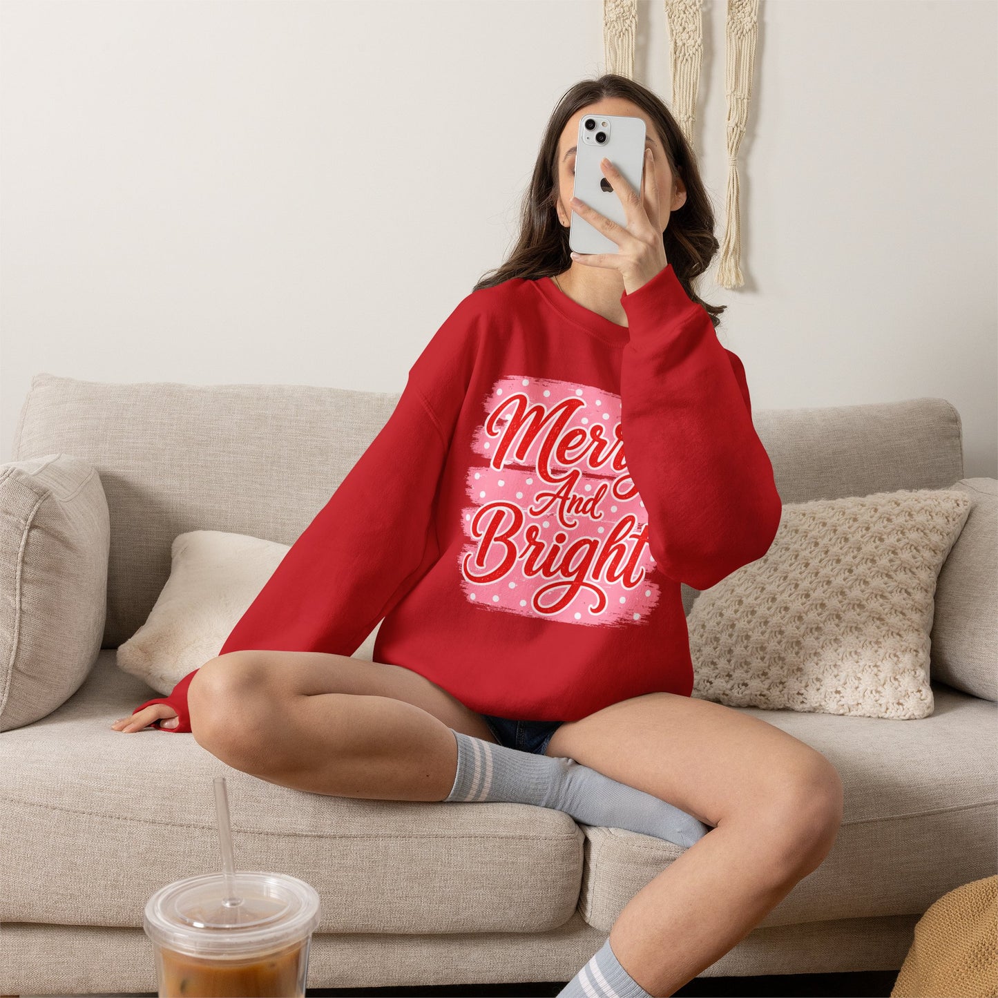 Merry and Bright Sweatshirt — Pink Holiday Crewneck
