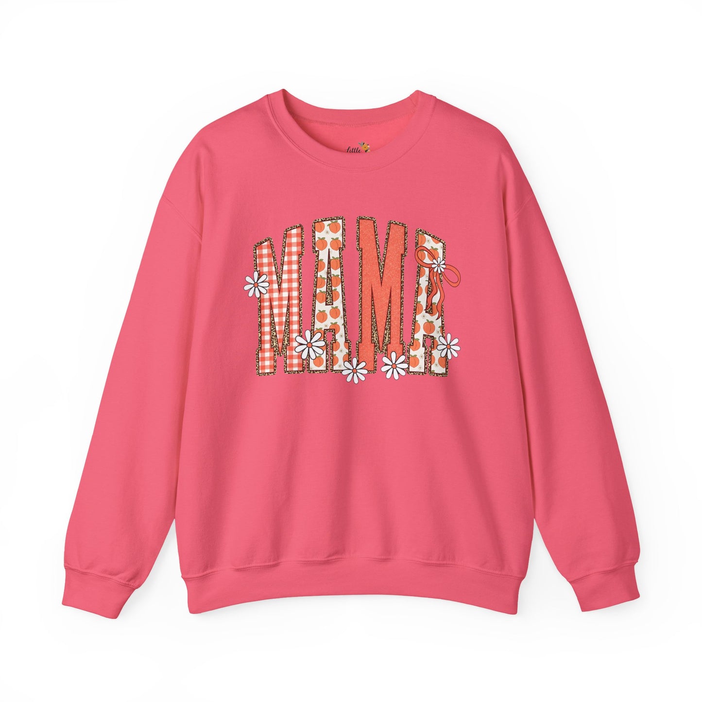 Daisy Peach MAMA Floral Sweatshirt • Spring Graphic Crew • Peach Gingham Mom pullover • Feminine Boutique Everyday Outfit