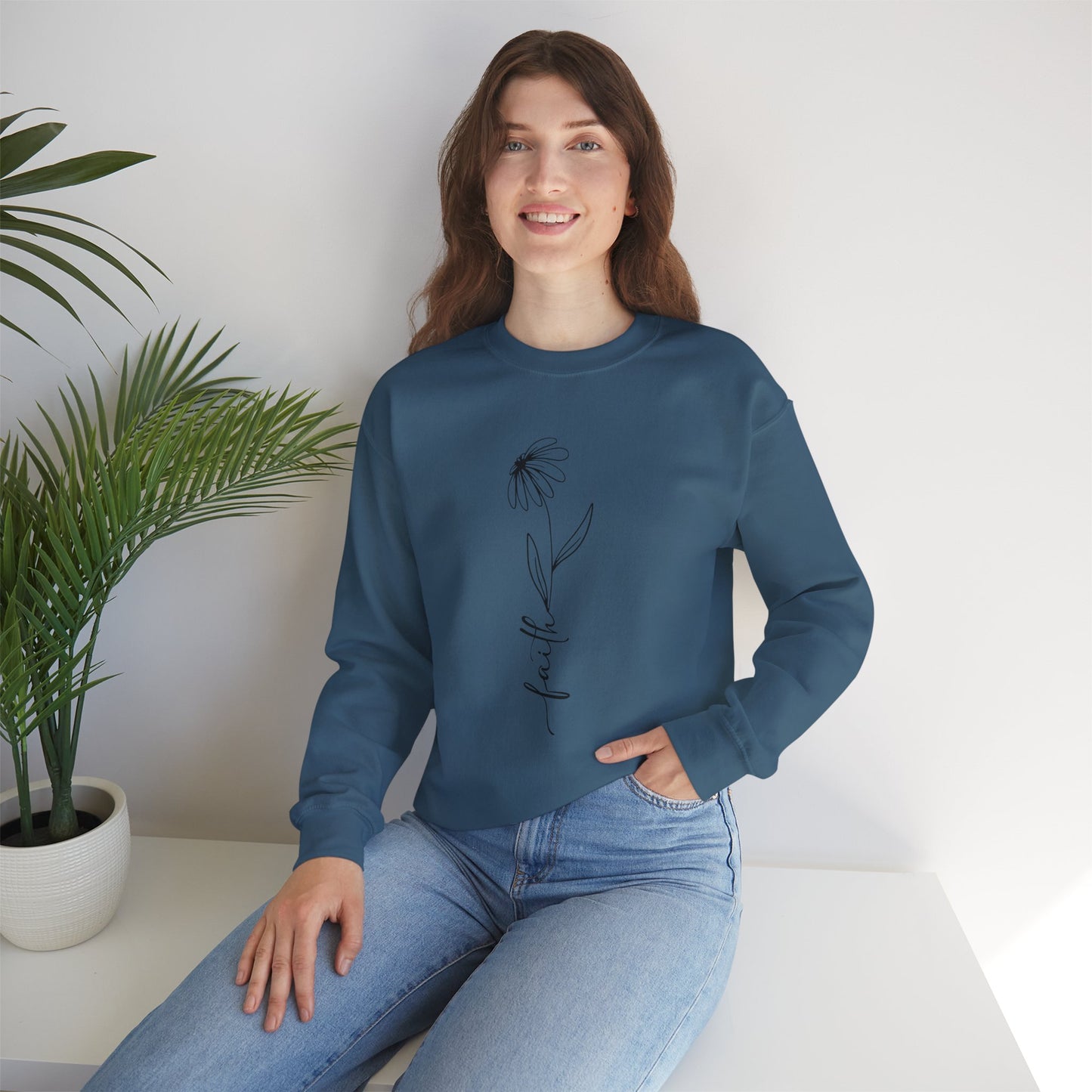 Daisy Faith Floral Sweatshirt | Minimal Line Flower Mama | Neutral Botanical Pullover | Soft Fleece Top