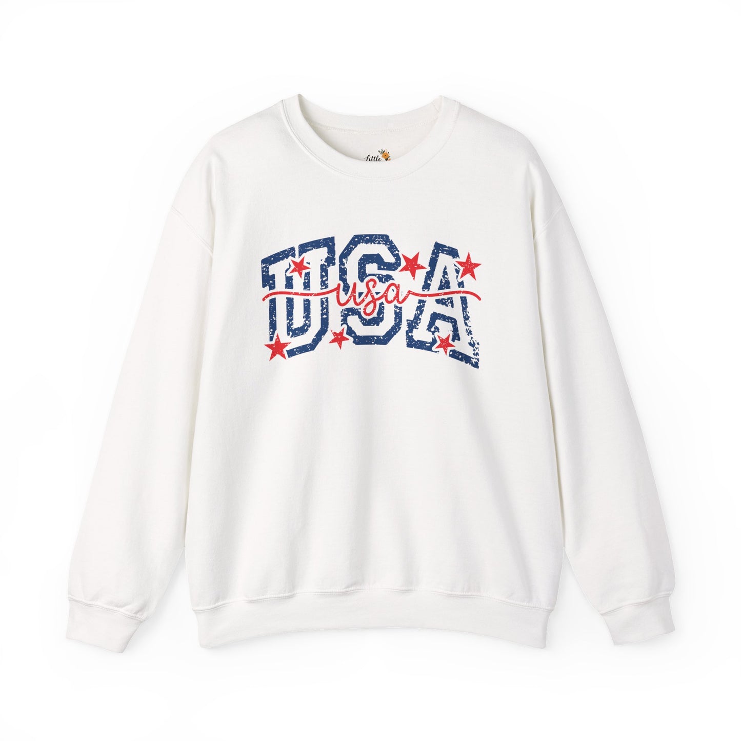 Copy of Feux Laced USA Patchwork Sweatshirt • Preppy Patriotic Crewneck • Coquette Americana Sweatshirt • Red White Blue Mama Style