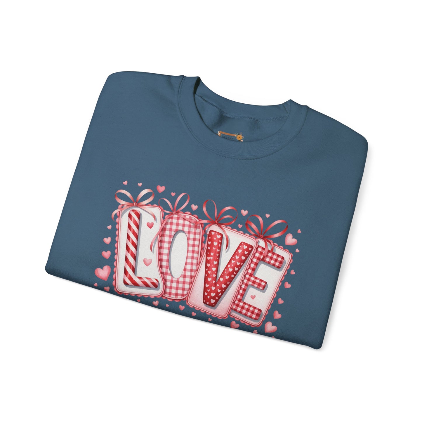 Valentine LOVE Sweatshirt with Coquette Bows and Patchwork Letters • Girly Romantic Aesthetic