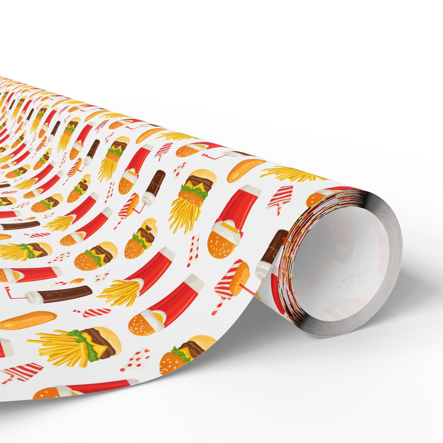 Fast Food Wrapping Paper | Retro Burger Fries Soda Pattern | Red Yellow Diner Print | Fun Gift Wrap for Food Lovers