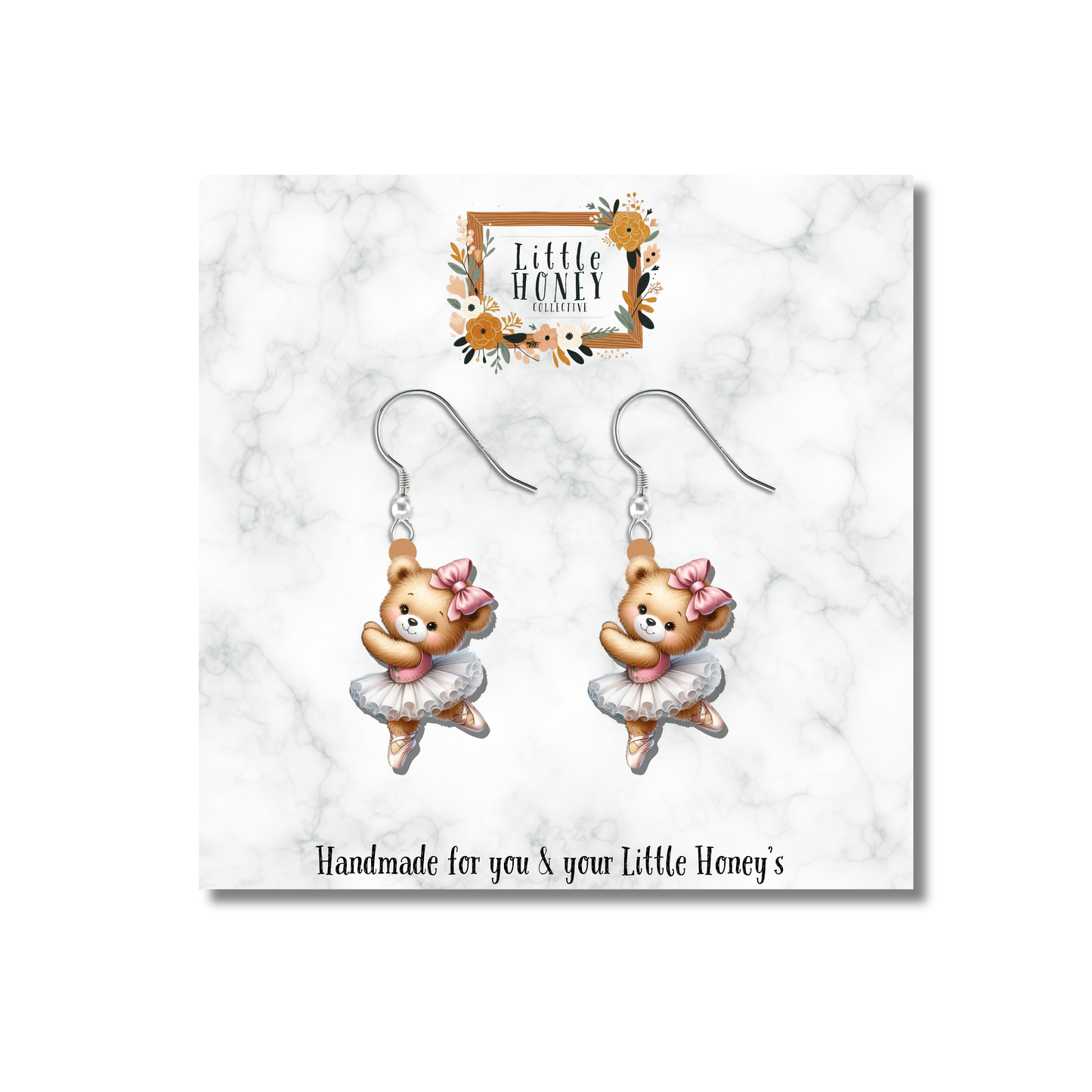Ballerina Bear Earrings for Girls | Cute Teddy Bear Studs | Ballet Gift for Dancers | Mommy & Me Earrings | Little Honey Collective