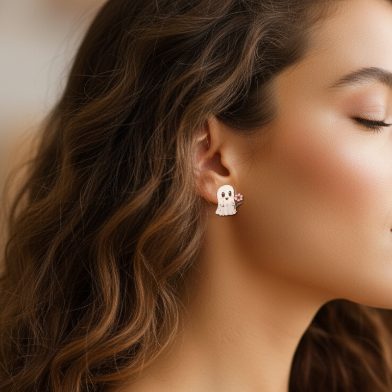 Floral Ghost Earrings – Spooky Cute Studs for Moms & Daughters | Little Honey Collective