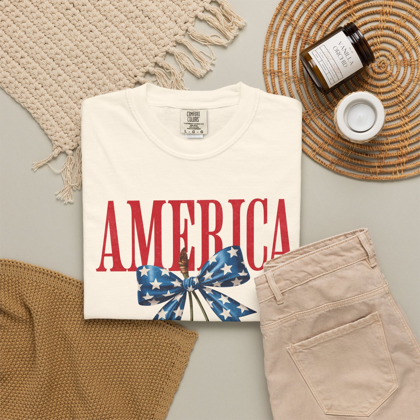 America Cherry Bow T-Shirt • 4th of July Coquette Tee • Red White Blue Graphic Shirt