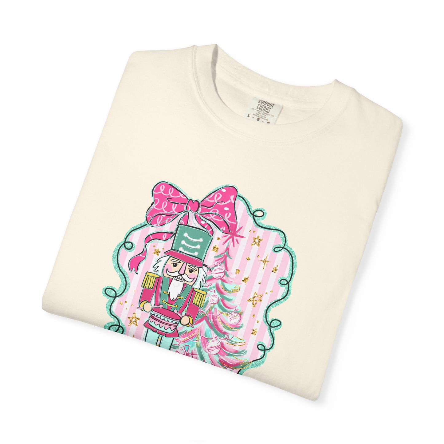 Nutcracker Christmas T-Shirt — Cute Pink Nutcracker with Ribbon Holiday Tee