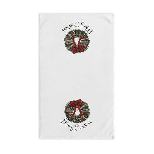 Merry Christmas Hand Towel, Holiday Decor, Kitchen Towel, Gift for Hostess, Seasonal Bathroom Decor, Winter Home Essentials