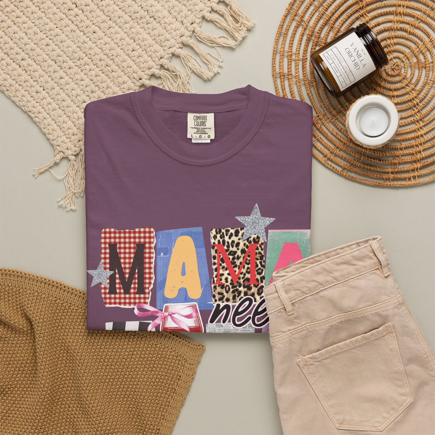 Mama Needs Wine Graphic Tee • Funny Mom Shirt Women • Trendy Patchwork Mixed Print Leopard Gingham Tee • Mom Life Shirt
