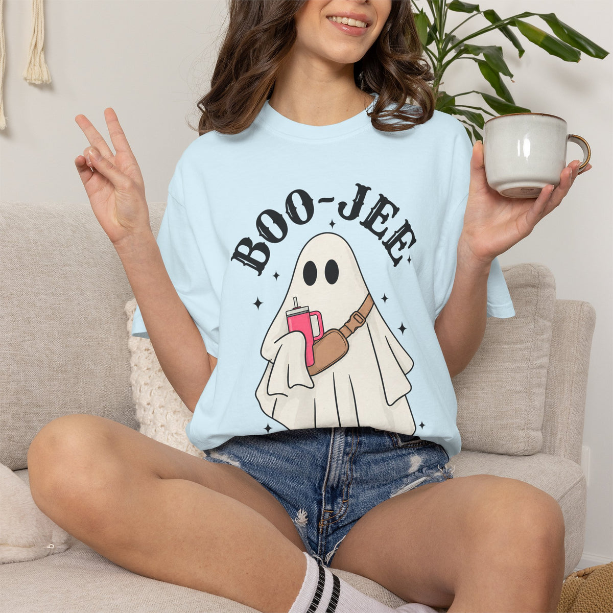 Boo Jee Ghost Shirt, Comfort Colors Halloween Tee, Cute Ghost Shirt, Girly Halloween Graphic Tee, Spooky Season Shirt