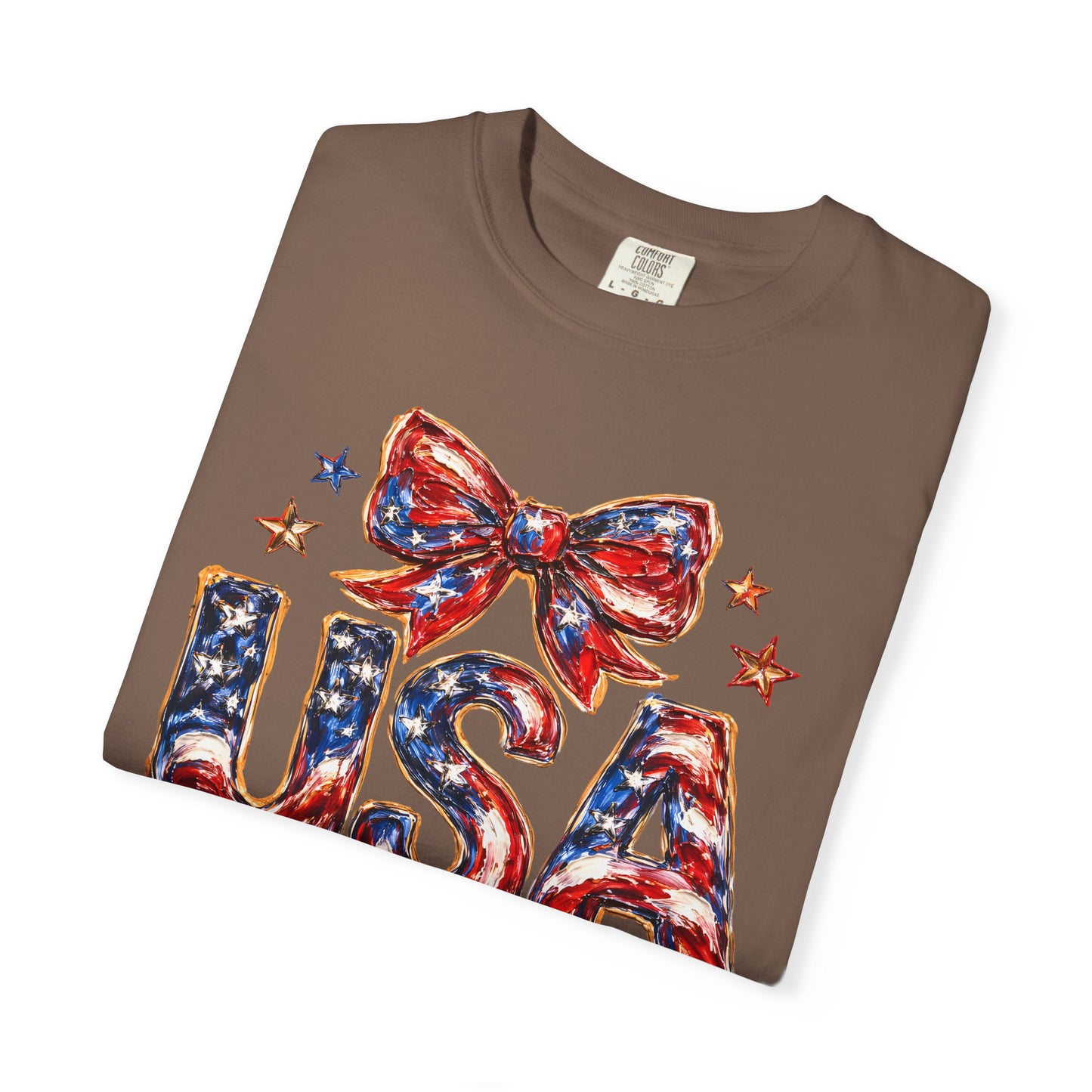USA Coquette Bow T-Shirt • Red White Blue Patriotic Graphic Tee • Fourth of July Shirt