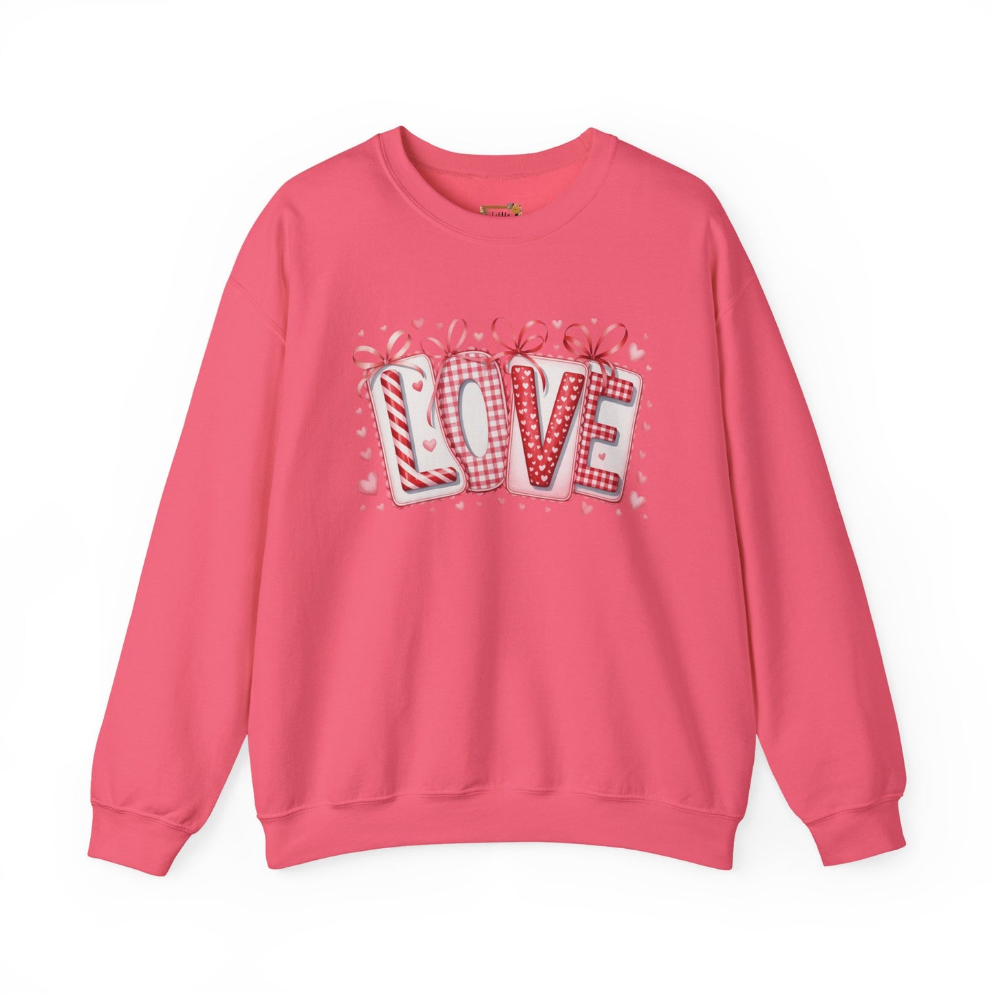 Valentine LOVE Sweatshirt with Coquette Bows and Patchwork Letters • Girly Romantic Aesthetic
