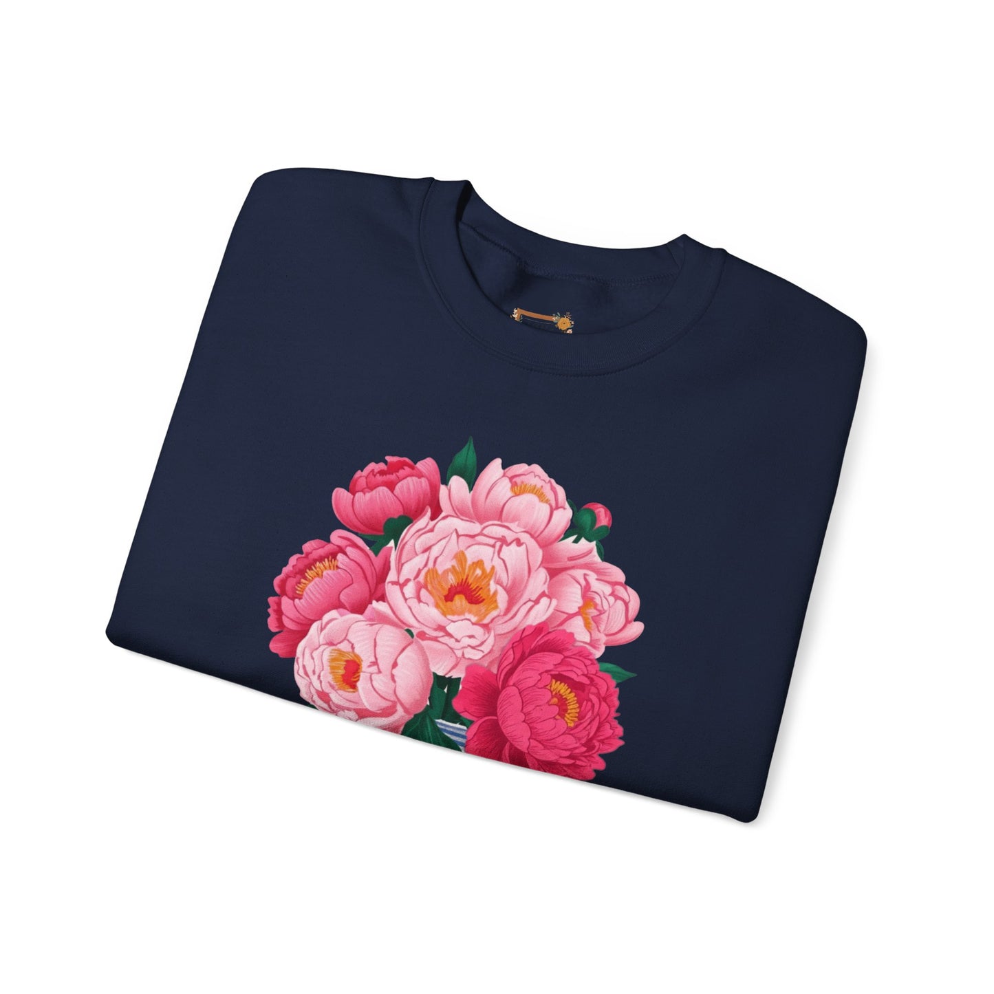 Pink Peonies in Blue Vintage Vase Floral Sweatshirt • Cottagecore Garden Bouquet Crewneck • Botanical Apparel