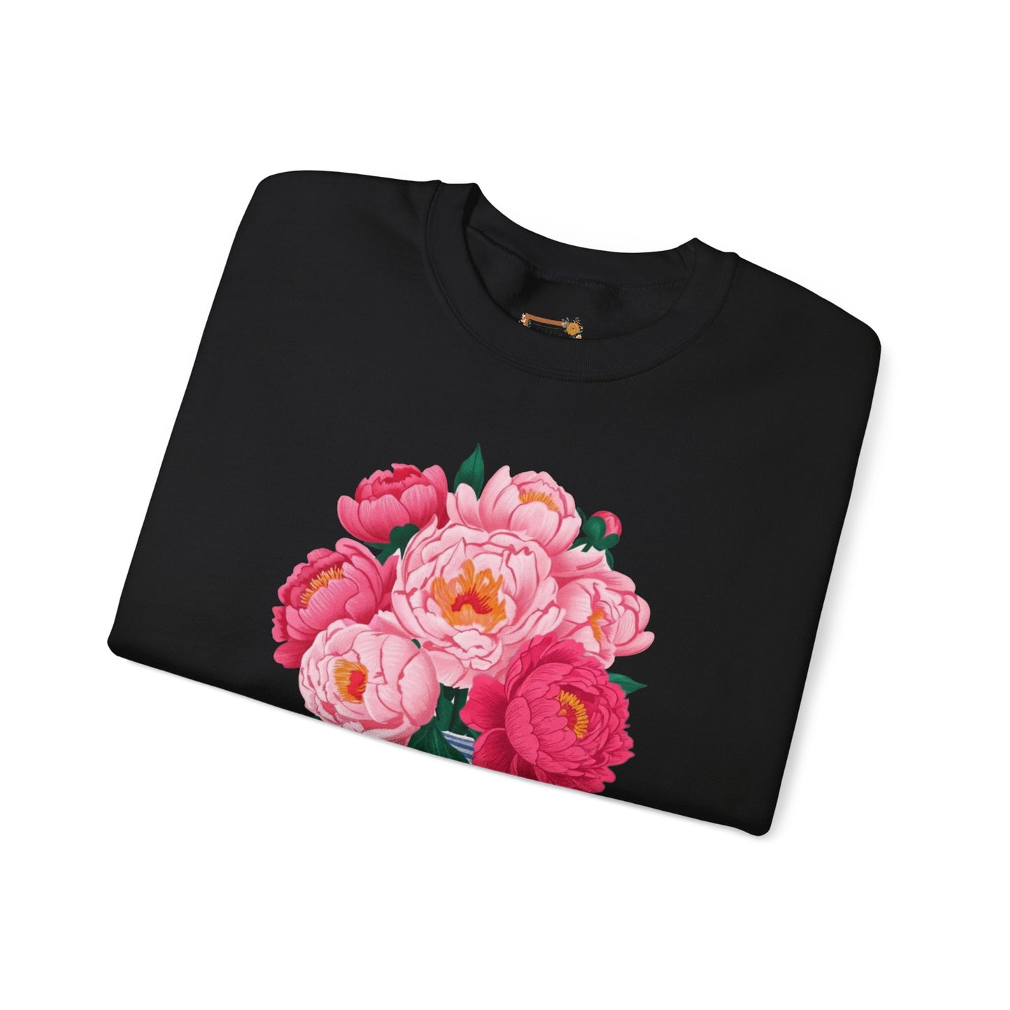 Pink Peonies in Blue Vintage Vase Floral Sweatshirt • Cottagecore Garden Bouquet Crewneck • Botanical Apparel