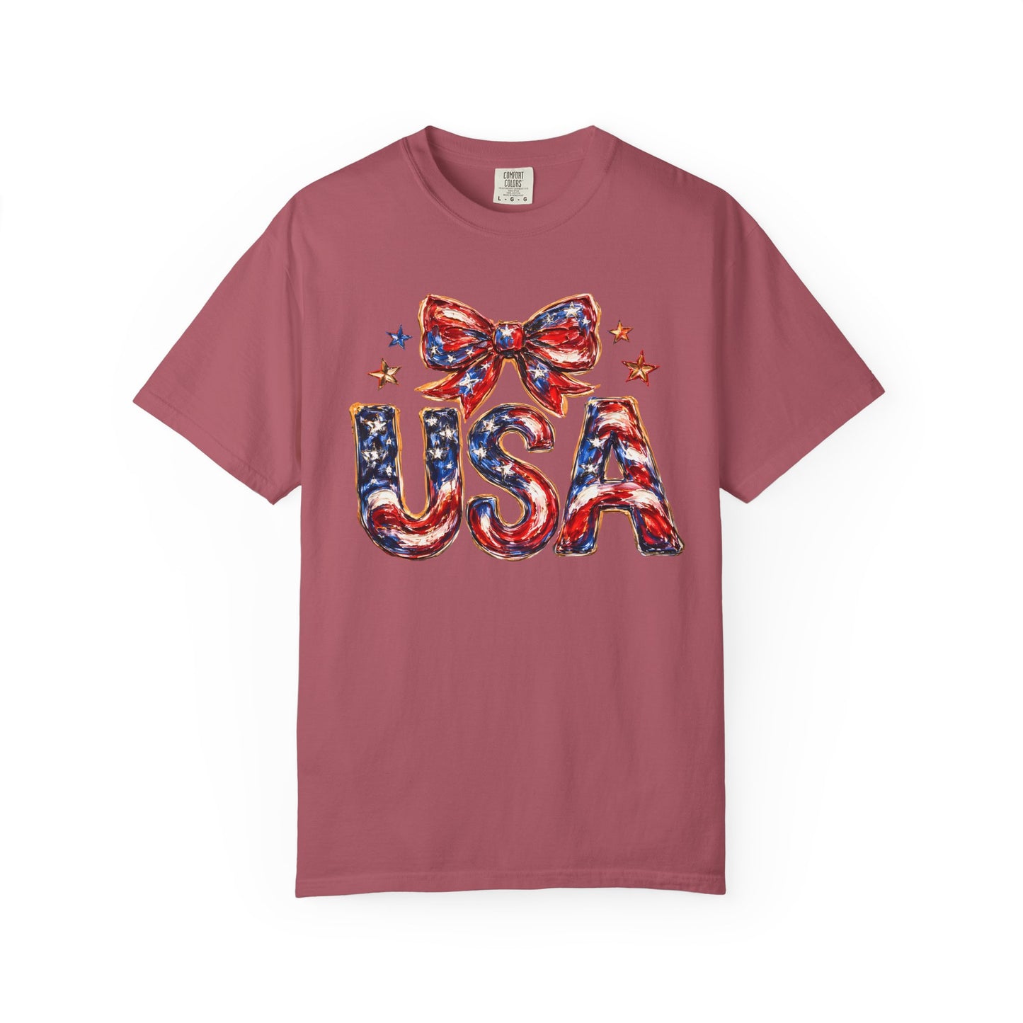 USA Coquette Bow T-Shirt • Red White Blue Patriotic Graphic Tee • Fourth of July Shirt