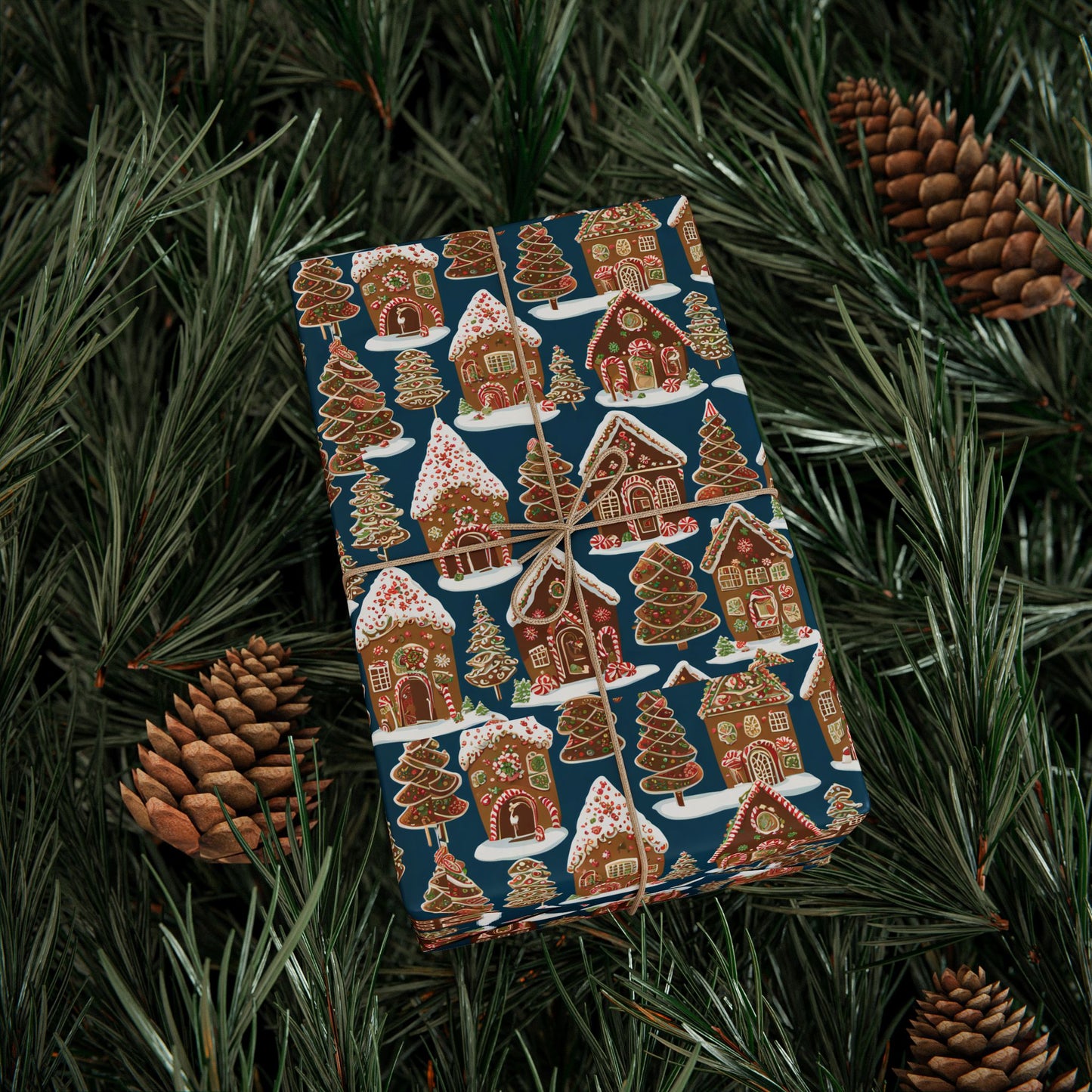 Navy Gingerbread Village Christmas Blanket & Wrapping Paper | Blue Winter Cookie House Pattern | Cozy Holiday Gift Wrap | Festive Home Decor