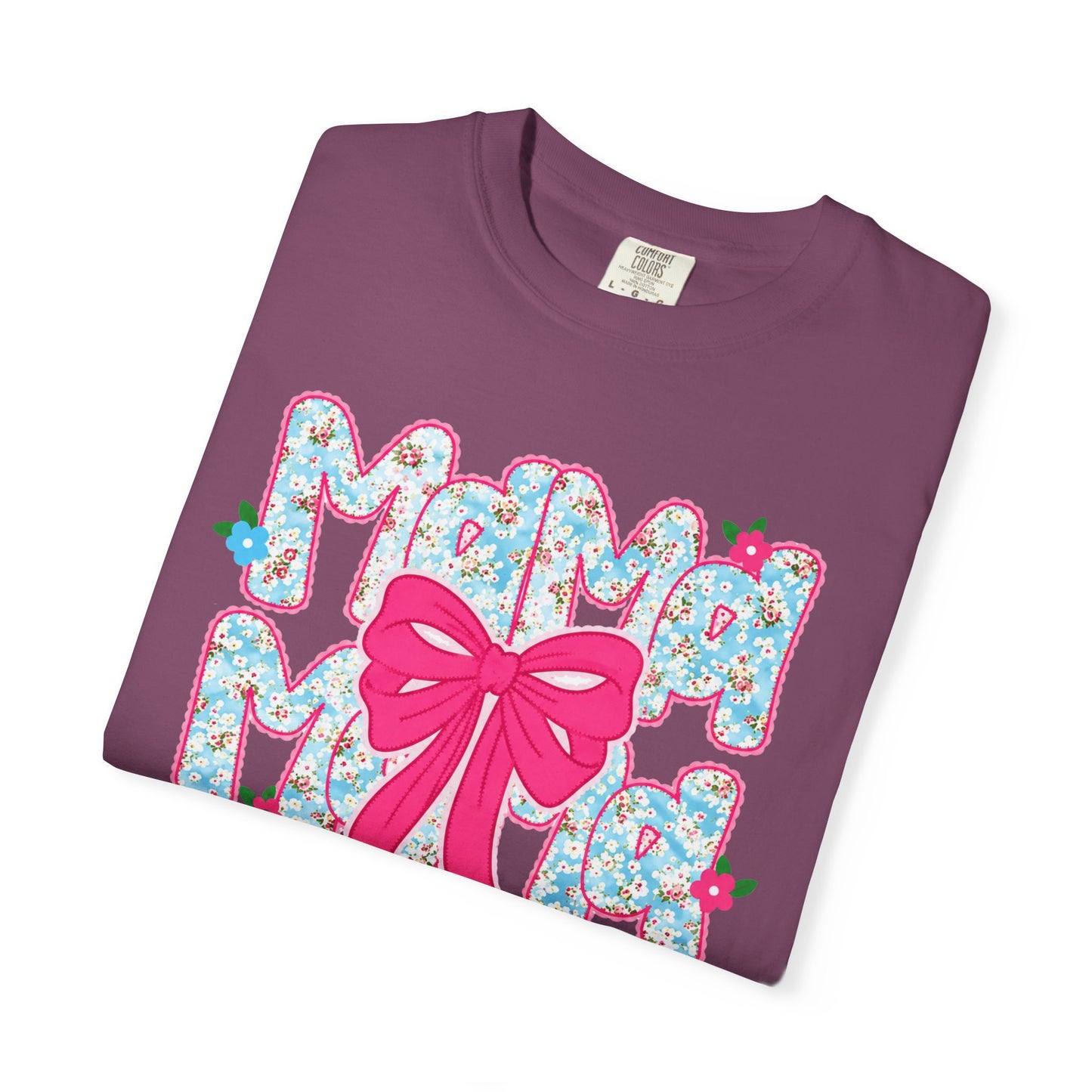 Hydrangea Mama Floral Bow T-Shirt — Cute Mom Graphic Tee for Mother’s Day