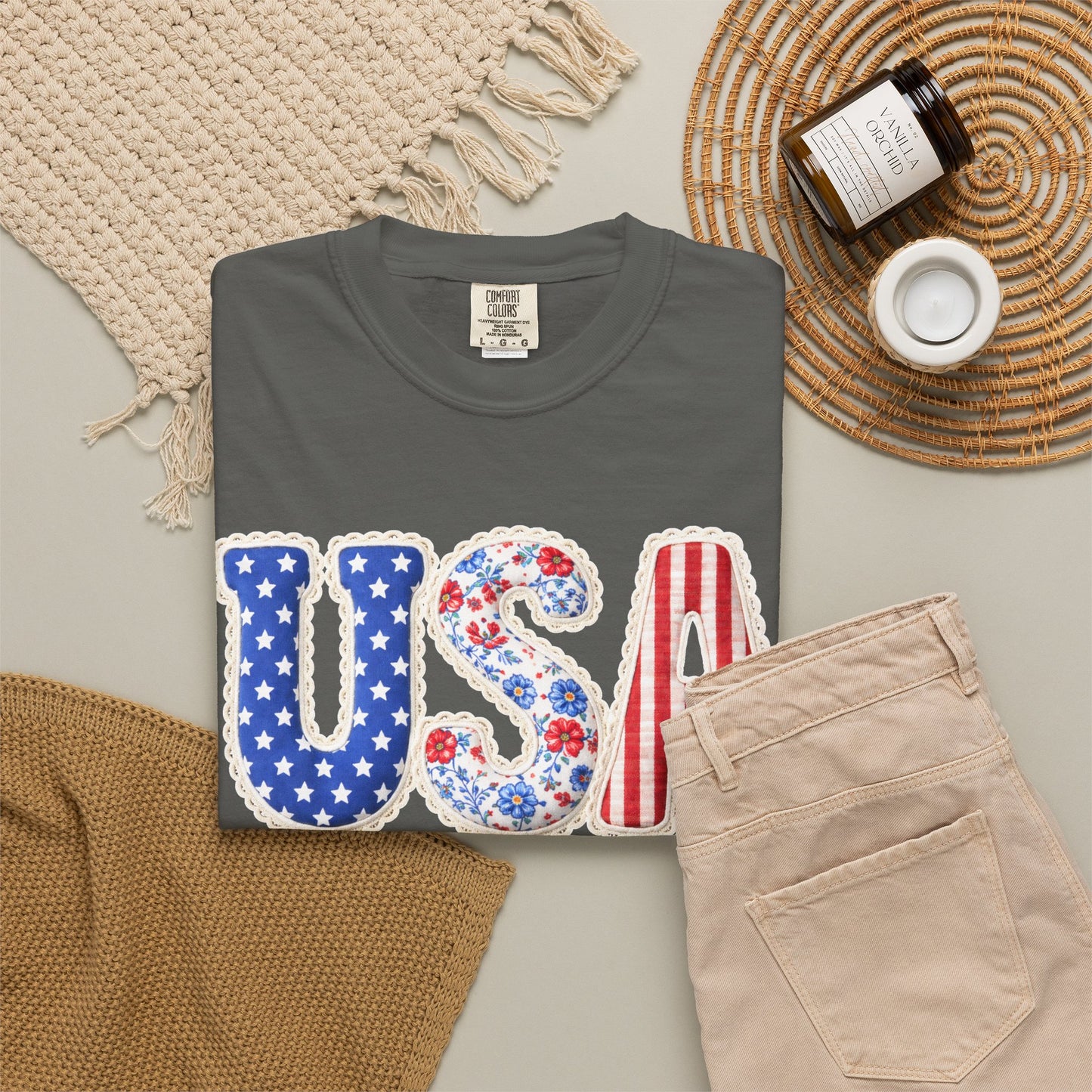 Floral Patchwork USA Shirt • Preppy Patriotic Tee • Vintage Americana Gingham Shirt • 4th of July Mom Outfit