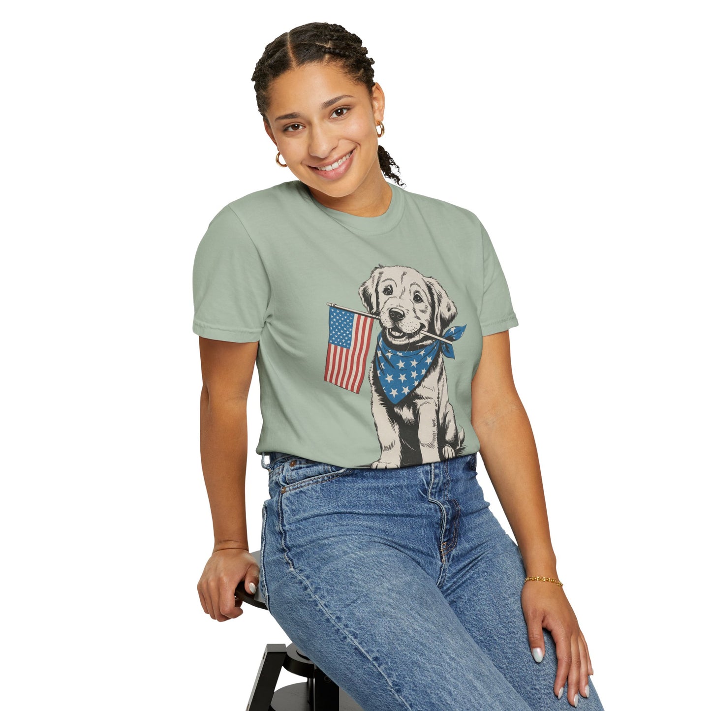 4th of July Patriotic Dog Puppy Tee • Americana Dog Lover Graphic • Red White Blue Flag Shirt
