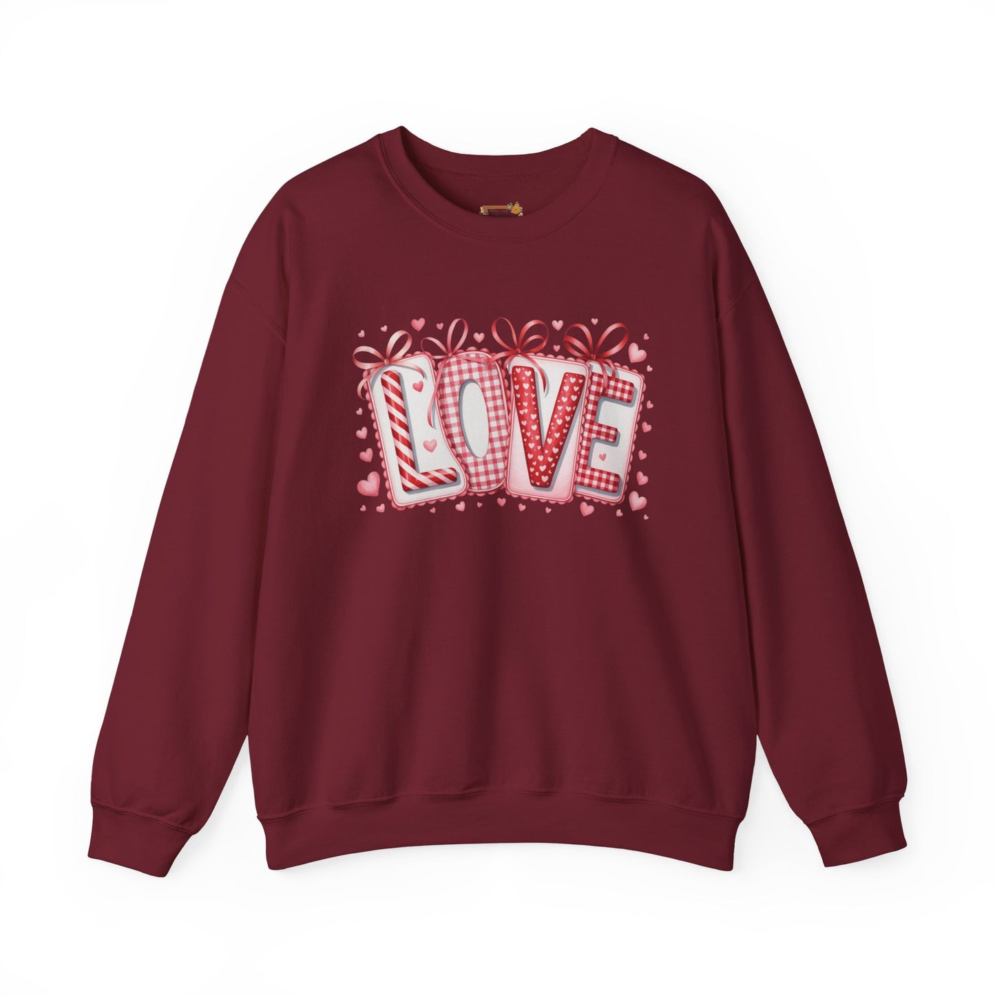 Valentine LOVE Sweatshirt with Coquette Bows and Patchwork Letters • Girly Romantic Aesthetic