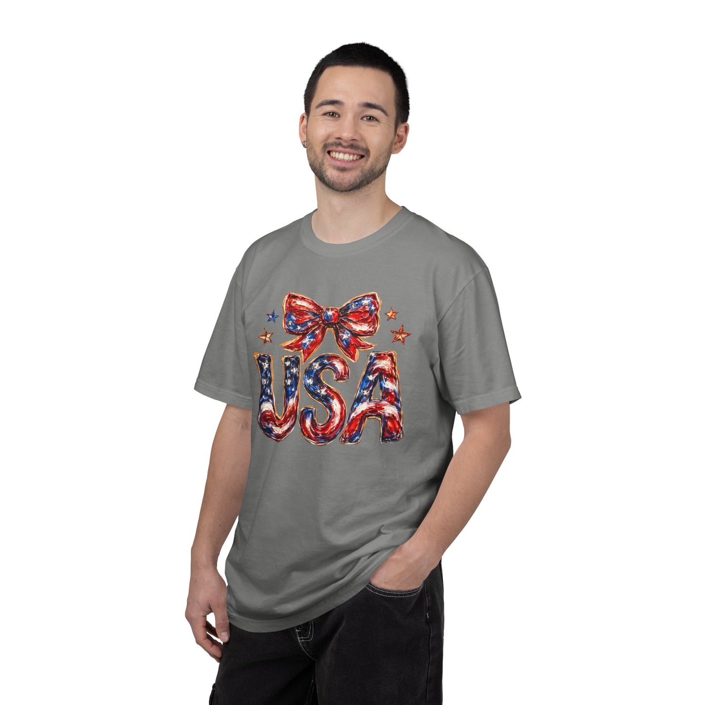USA Coquette Bow T-Shirt • Red White Blue Patriotic Graphic Tee • Fourth of July Shirt