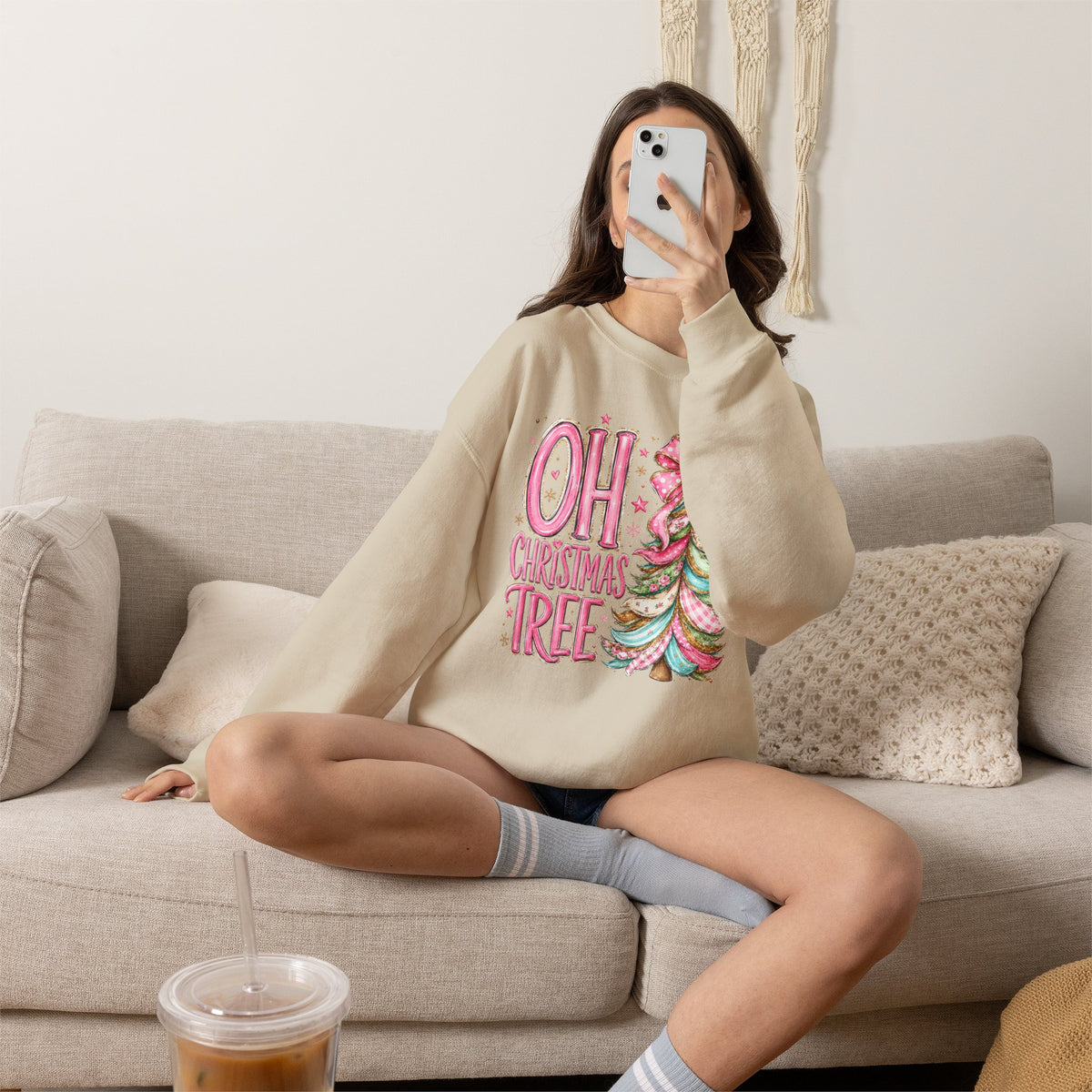 "Oh Christmas Tree" pink Pastel Holiday Crewneck