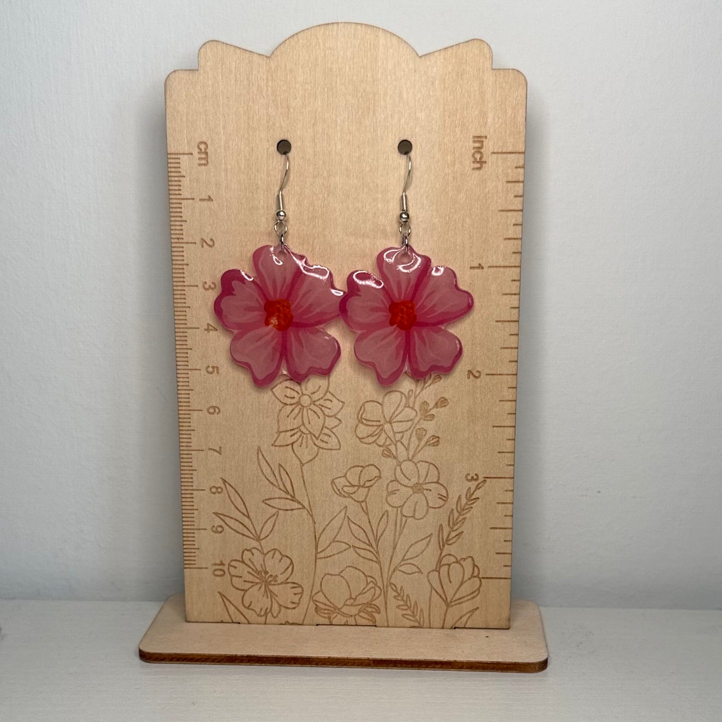 Pink Hibiscus Flower Earrings • Tropical Flower Earring • Beach Vacation Jewelry • Hypoallergenic • Pearl Drops, Stud, Dangle & Clip-Ons