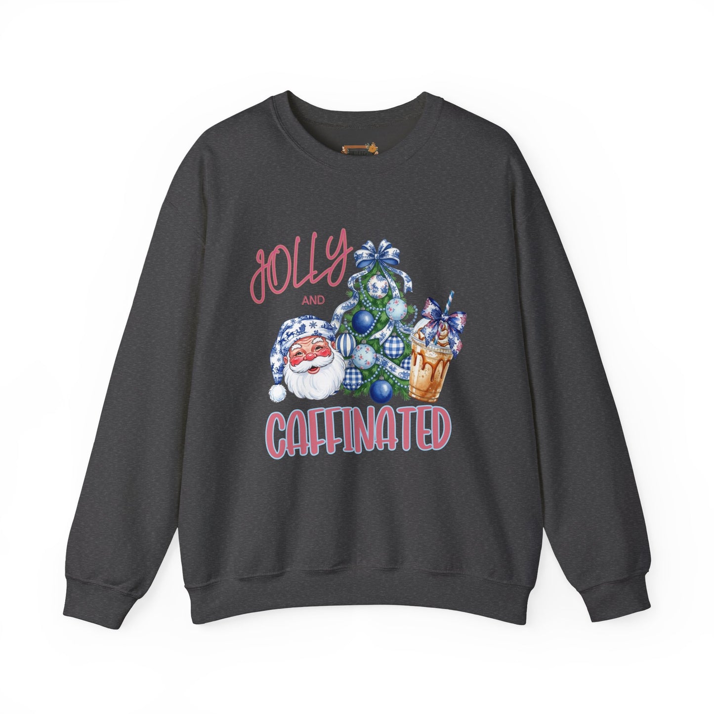 Jolly and Caffeinated Sweatshirt - Cozy Holiday Crewneck for Christmas, Winter, Gift, Festive Wear, Comfy Apparel