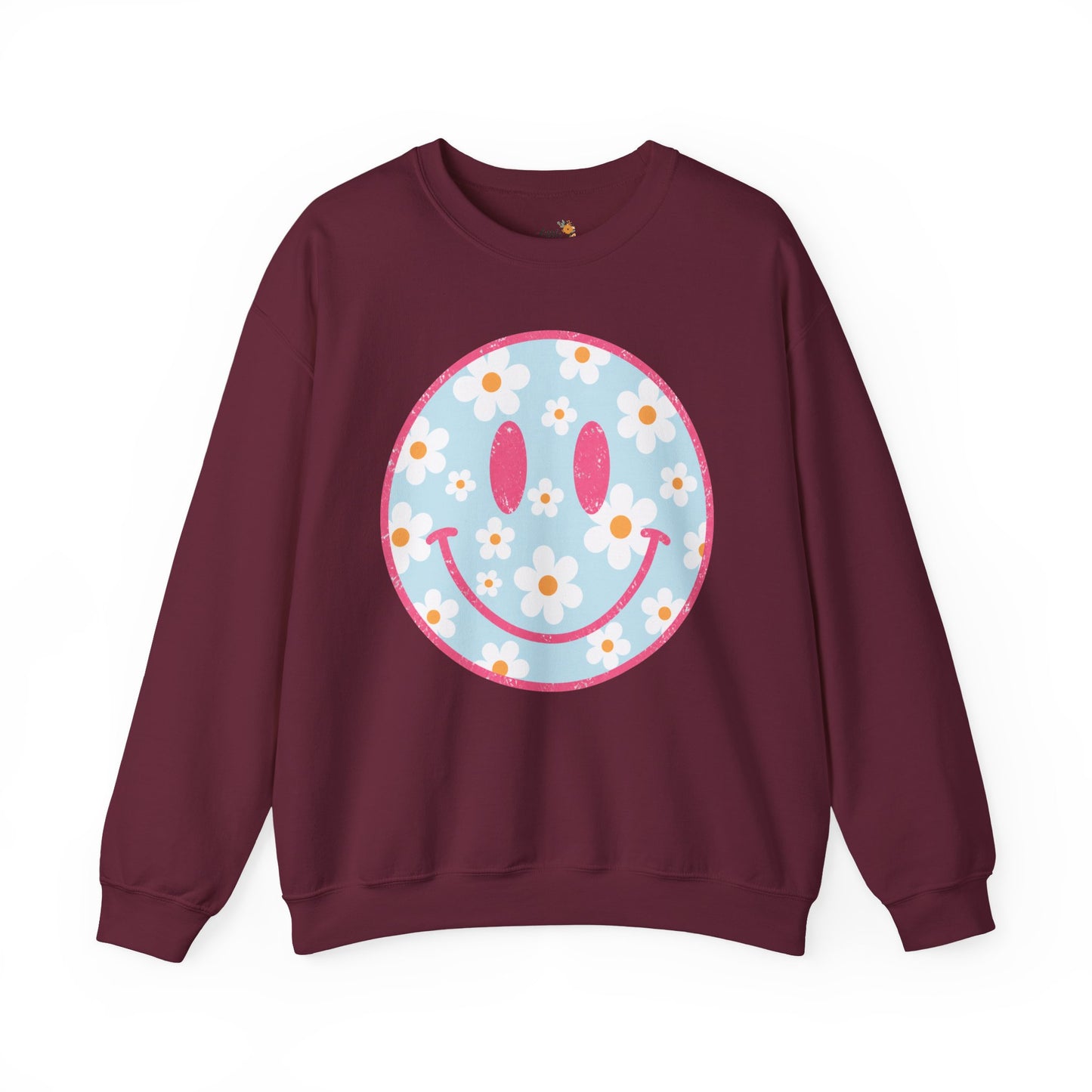 Retro Daisy Smile Sweatshirt • Floral Happy Face Crewneck • Cute Mama Cozy Sweatshirt
