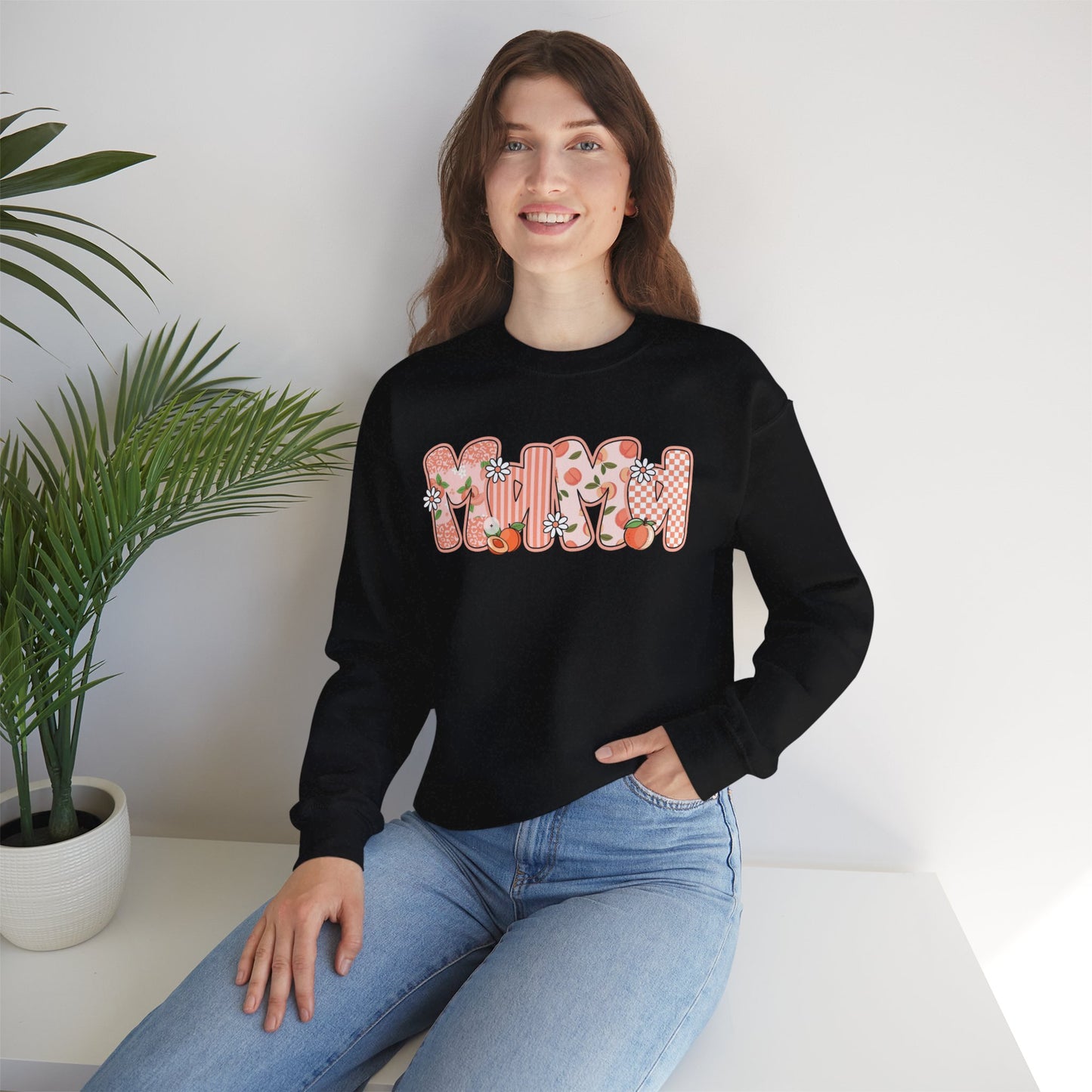 Peach Floral Mama Graphic Sweatshirt • Spring Mama Crewneck • Soft Girly Mom Pullover • Floral Boutique Style Outfit