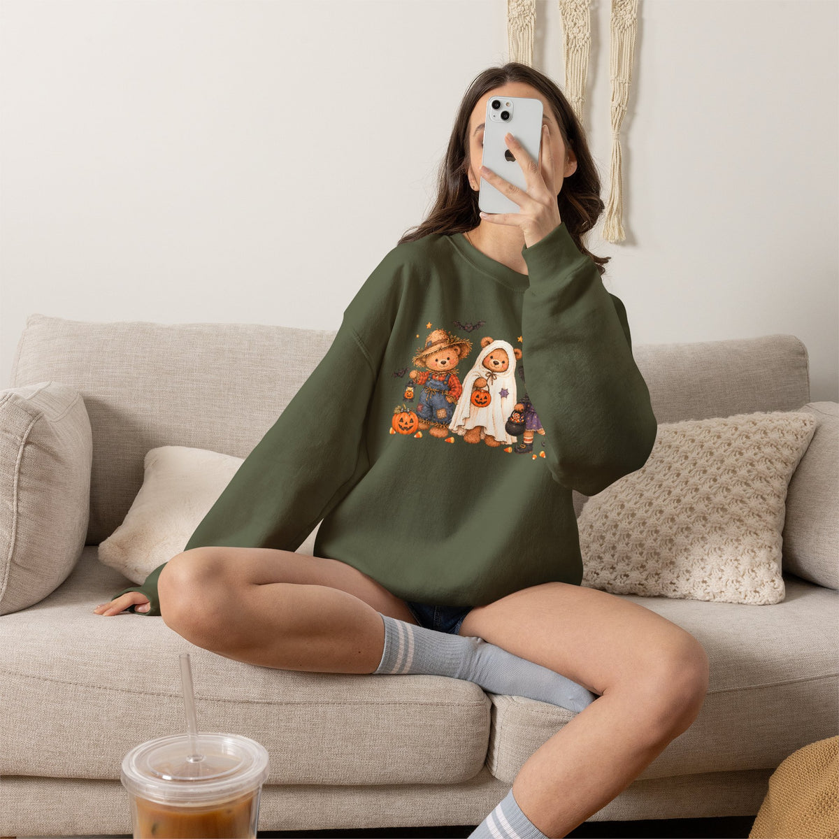 Halloween Teddy Bear Sweatshirt, Cute Trick or Treat Crewneck, Witch Ghost Scarecrow Bears, Spooky Season Fall Sweatshirt